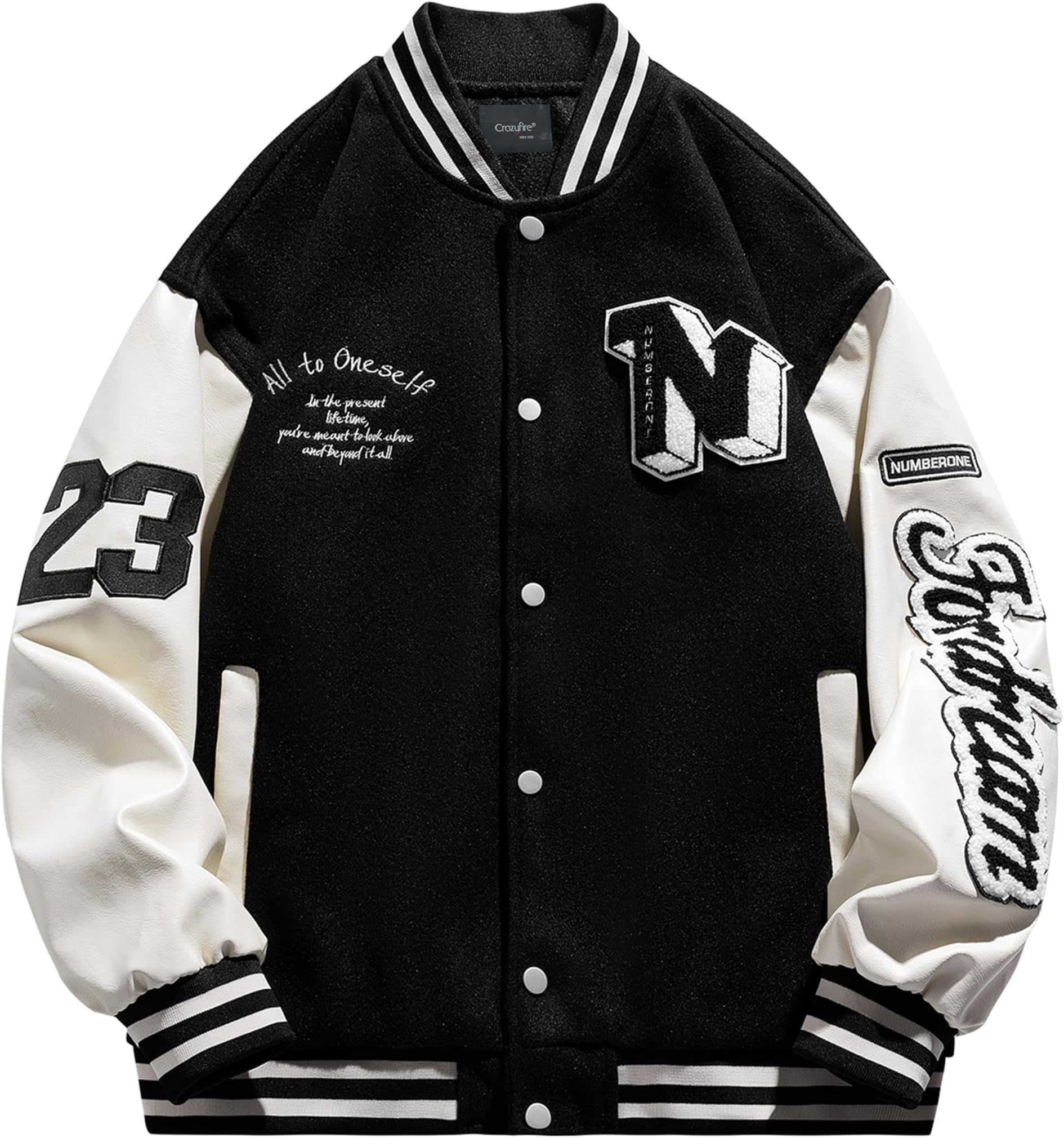 CrazyfireMens Varsity Letterman Jackets: Vintage Streetwear Baseball Bomber Jacket for Men Women Casual Leather Sleeves Coat