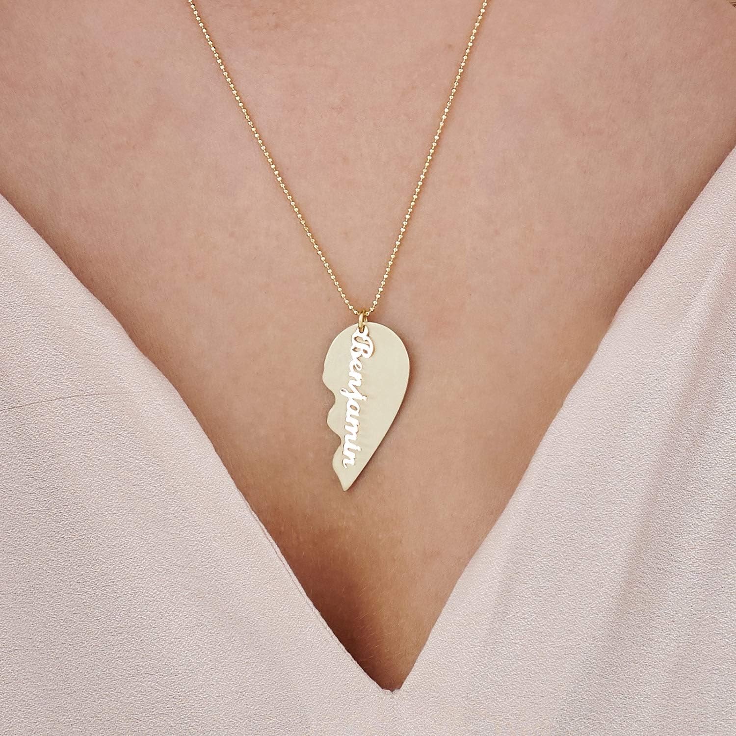 MyNameNecklace - Personalized Broken Heart Necklace Set For Couples, Best Friends, Her, Him, Mother, Father, Women, Men - Dainty Gift For Valentine's Day, Christmas, Father's Day, Mother's Day