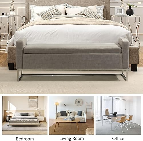 Miniatura 6 de EcoHarbor Living Banco de almacenamiento de 58.7 pulgadas, otomana para dormitorio, banco tapizado en el extremo de la cama con reposabrazos y patas