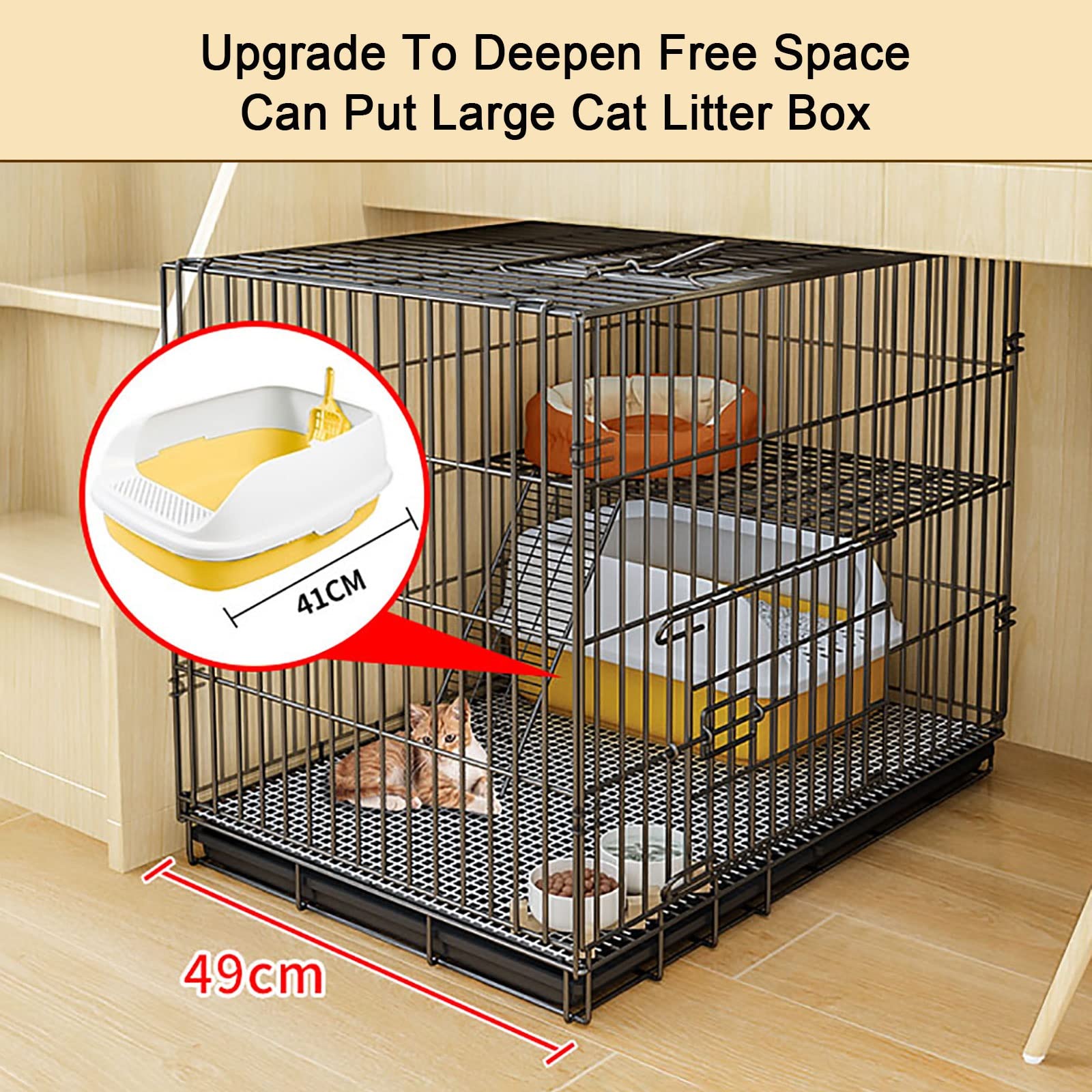 Jaula para Gatos Jaula para Gatos Jaula para Mascotas Perro Gato Cachorro Entrenamiento Caja Plegable de Metal para Perrera con Bandeja, fácil de Transportar y Transportar (Color: Negro, Tam