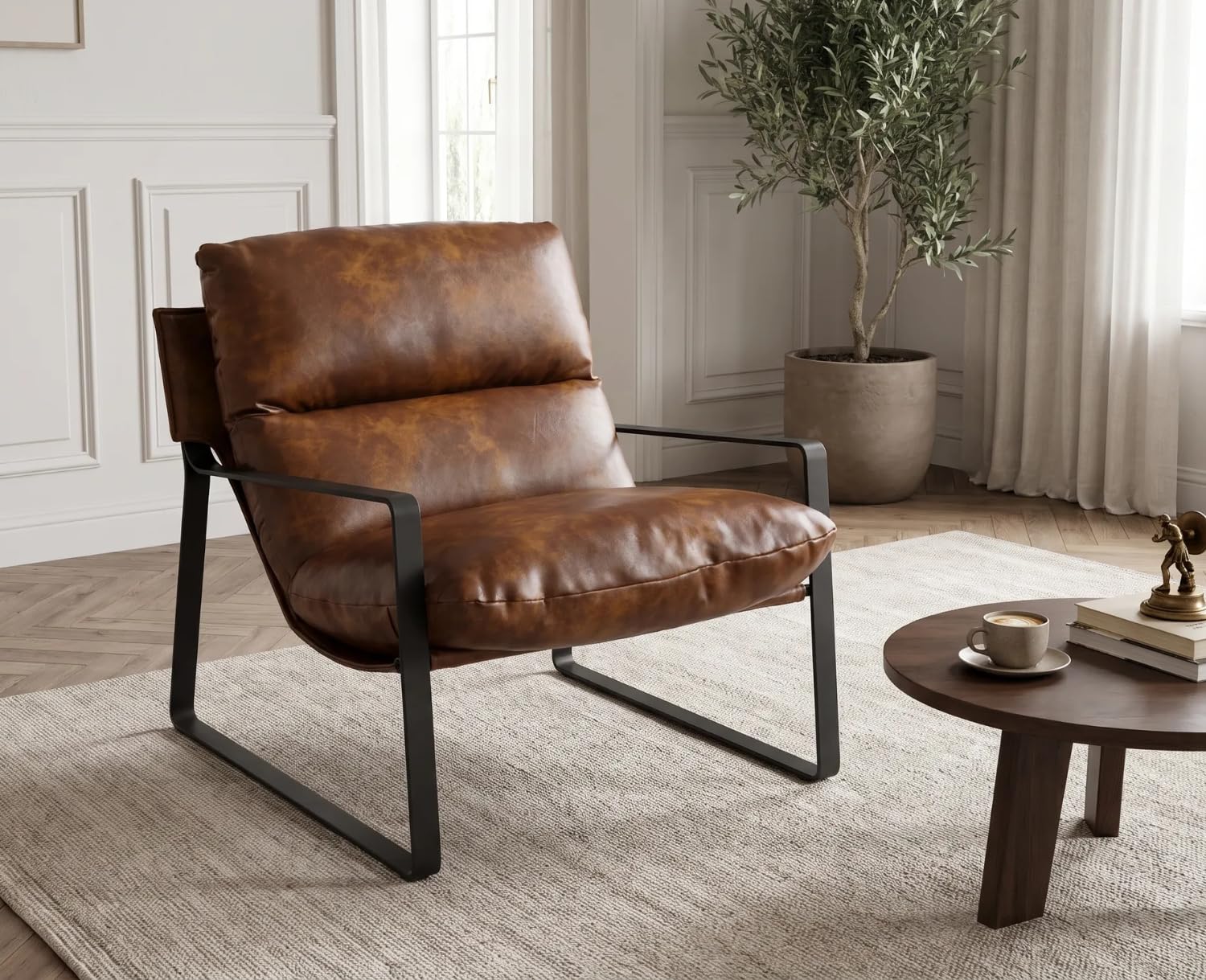 Ya-Home Fauteuil de Salon Moderne en Cuir PU, Marron