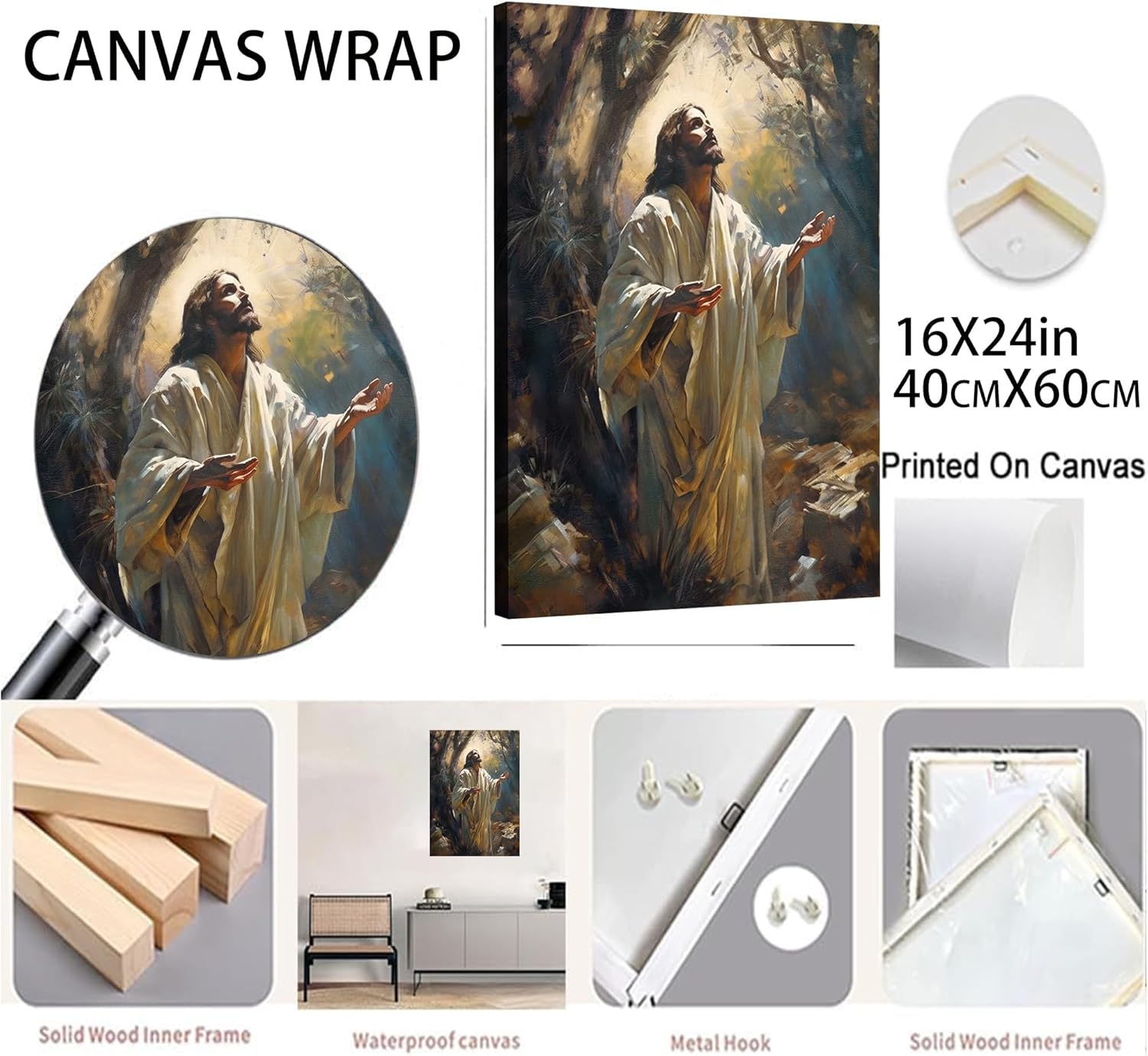 Jesus Canvas Wall Art Jesus Praying In The Garden Of Gethsemane Wall Decor Picture Christian Prayer Poster Print Painting for Living Room Bedroom Church Decoration Ready to hang