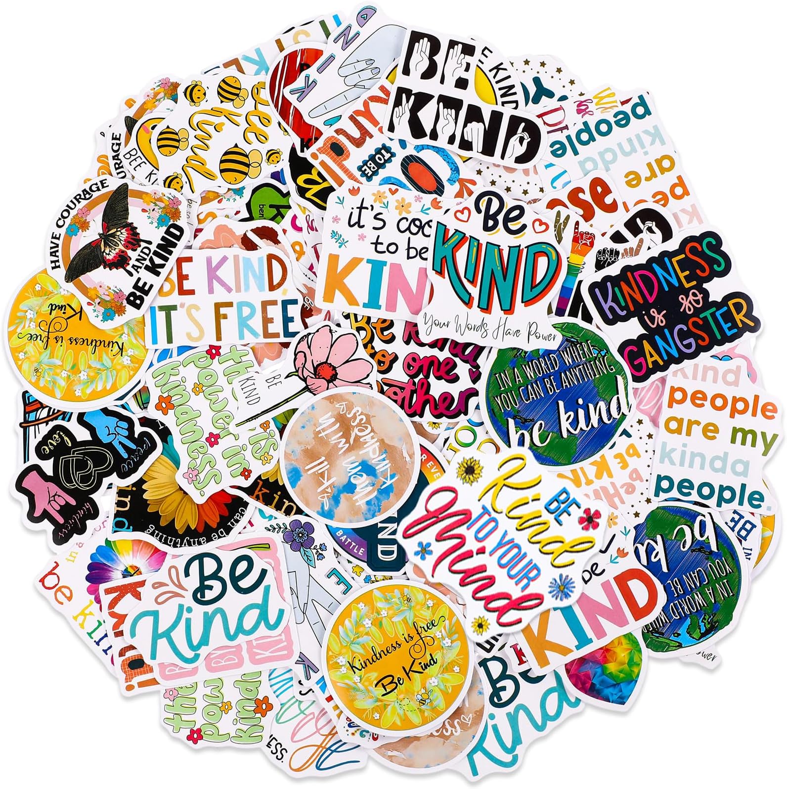 Tenceur 100pcs Be Kind Stickers Kindness Decals Waterproof Motivational Letter Quotes Stickers Inspirational Water Bottle Decals for Scrapbook Teachers Student
