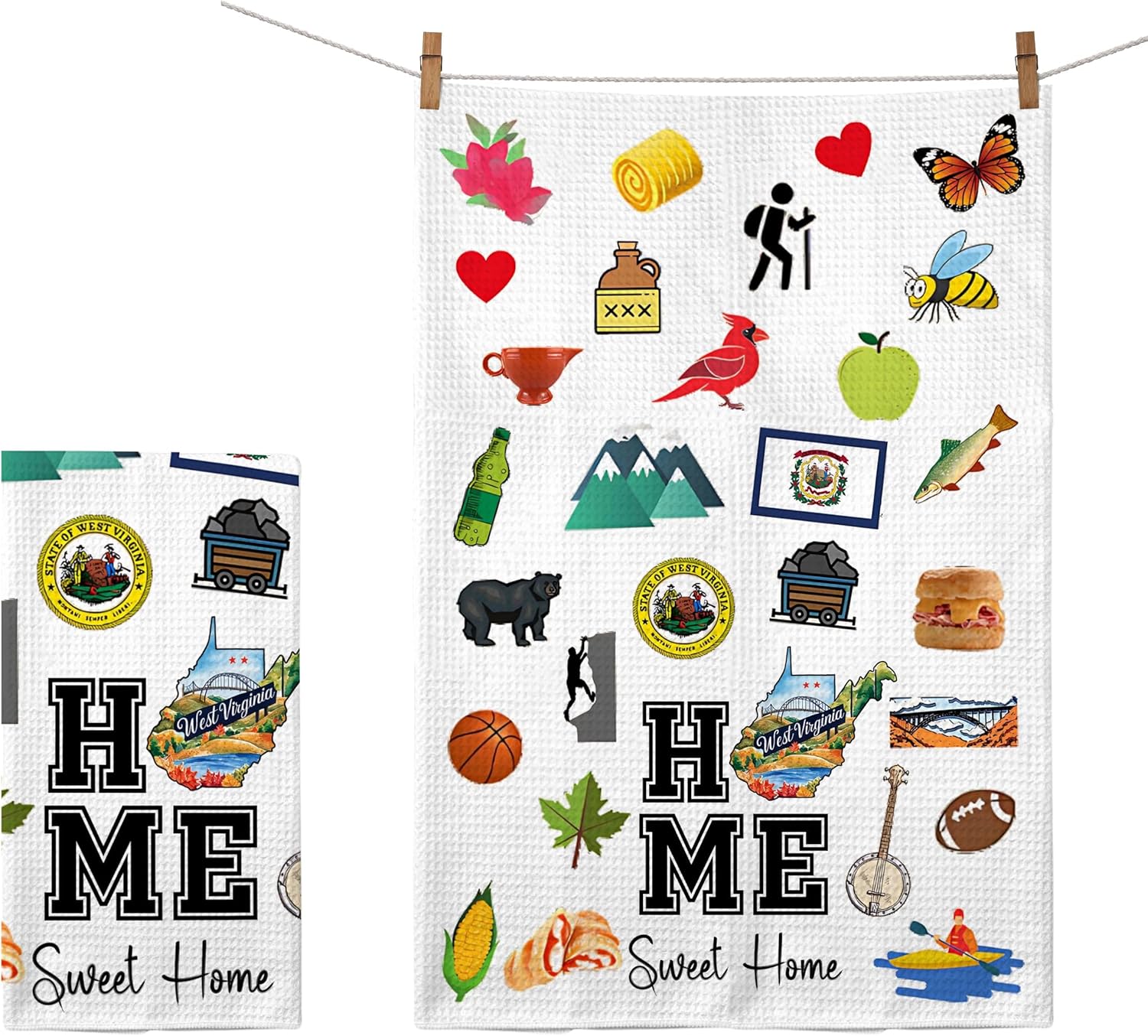 Home Sweet Home West Virginia Kitchen Towel - Housewarming And Homecoming Gifts - West Virginia State Favorite Symbol Dish Towels Gifts For Women Friends For Birthdays Mother's Day And Holidays