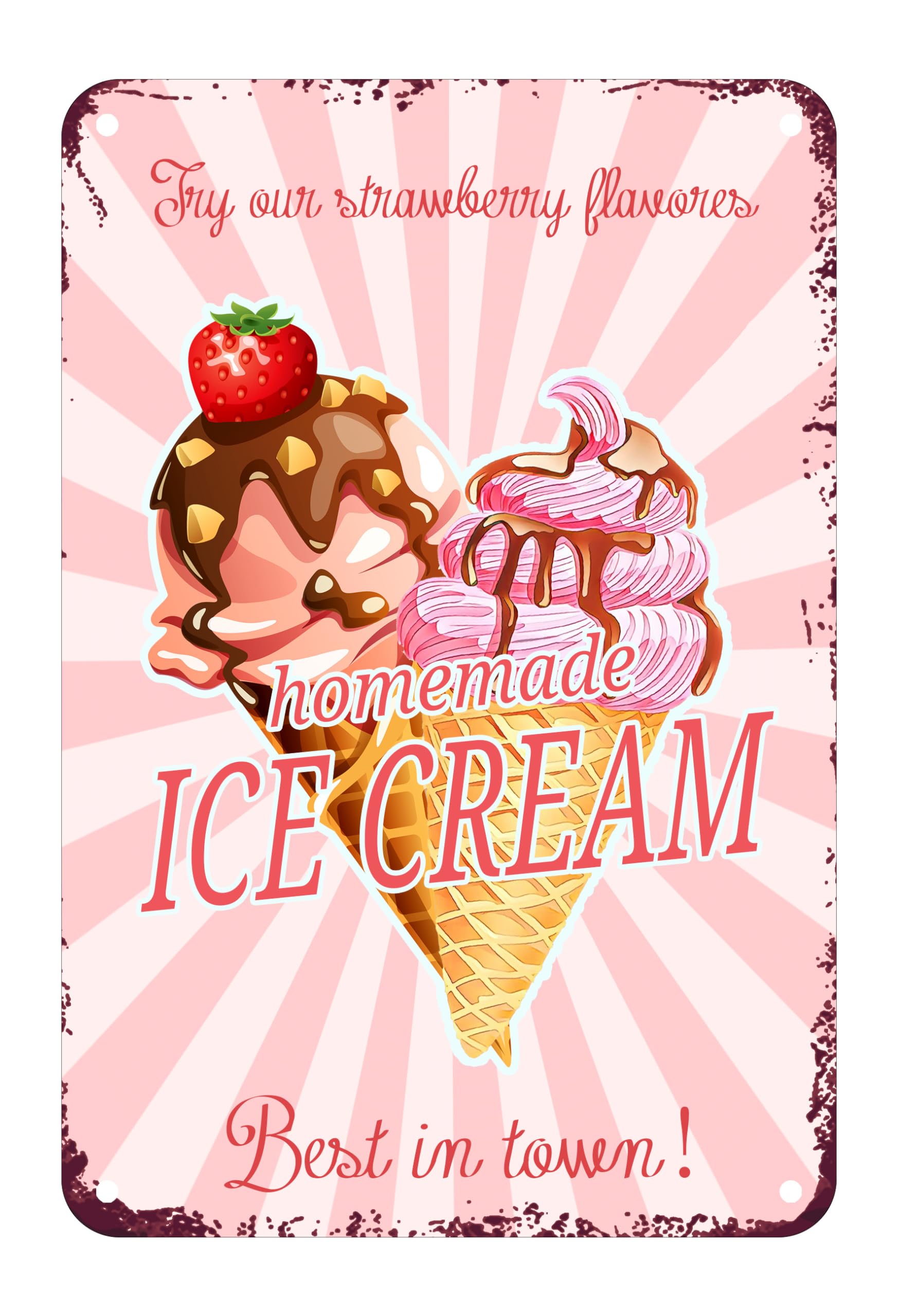 peiyeety Ice Cream Tin Signs Strawberry Vintage Metal Tin Sign for Home Kitchen Wall Decor for Bars Restaurants Cafes Pubs 8X12 Inch