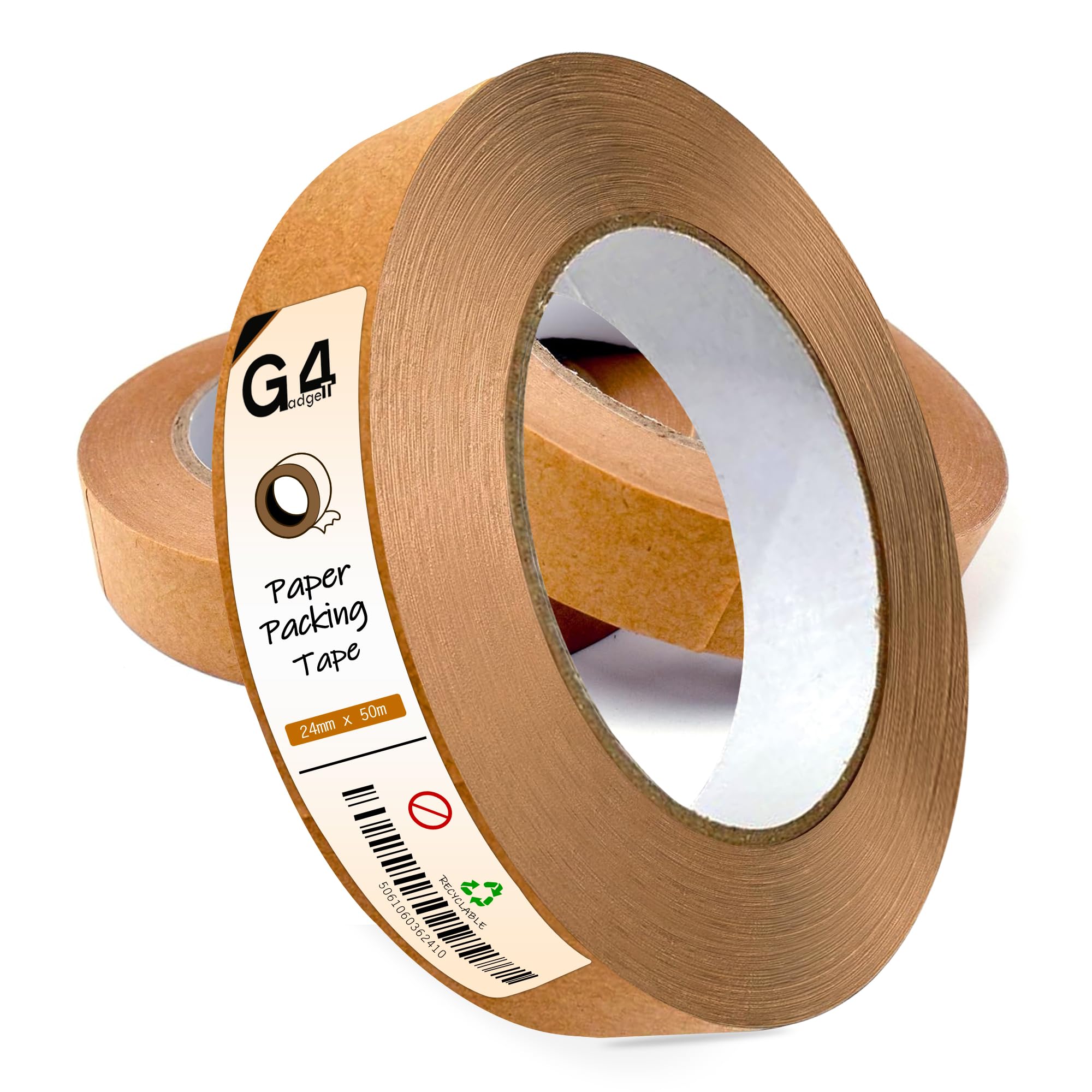 G4GADGET 3 Rolls Kraft Paper Tape 24mm x 50m | Eco Brown Paper Packaging Tape for Boxes, Parcels, Crafts & Framing | Recyclable & Plastic-Free