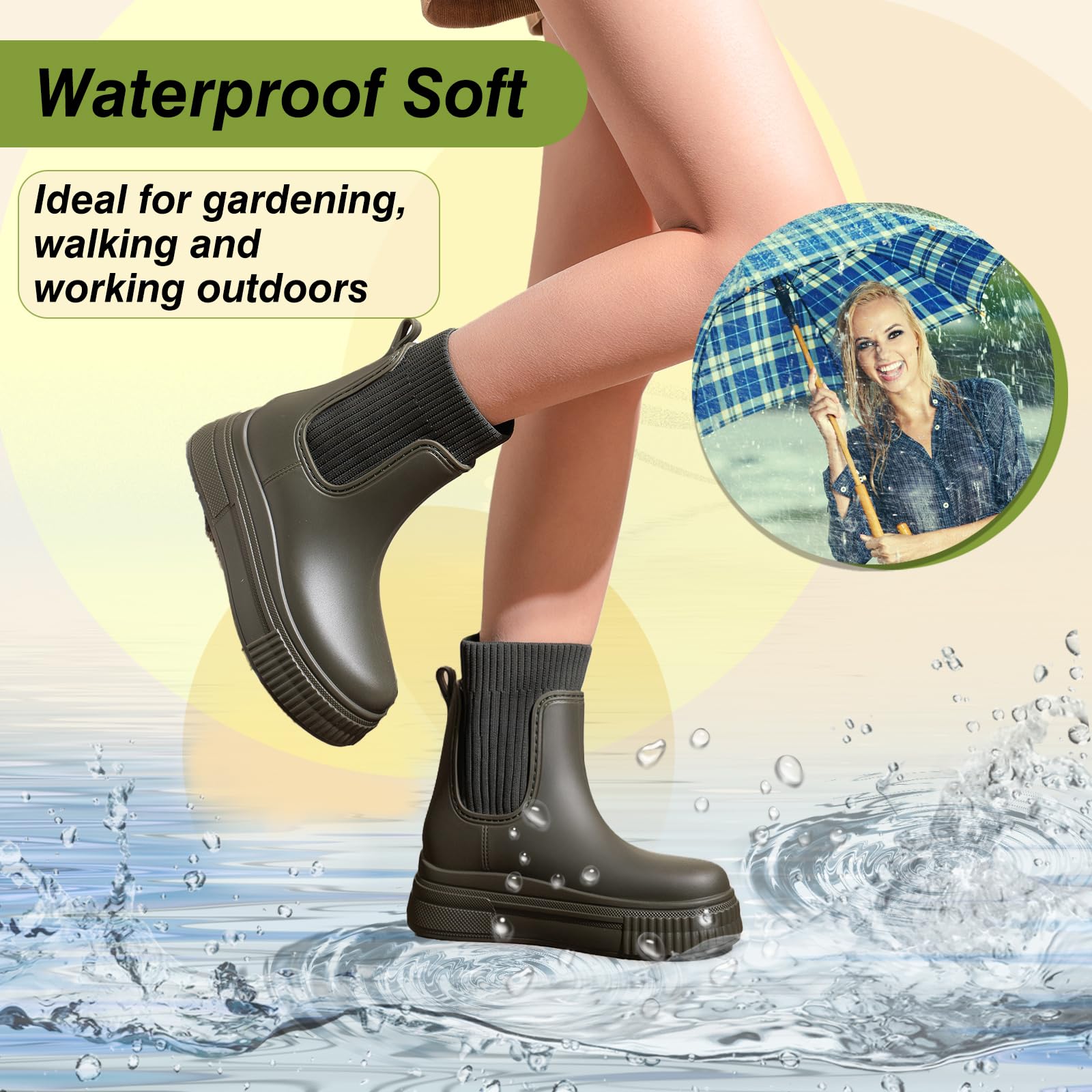 AONEGOLD Botas de Agua Mujer Calor Acogedor Botas de Goma Revestimiento Zapatos de Lluvia Moda Tobillo Boots Aire Libre Jardín Trabajo Boots Gr.36-41