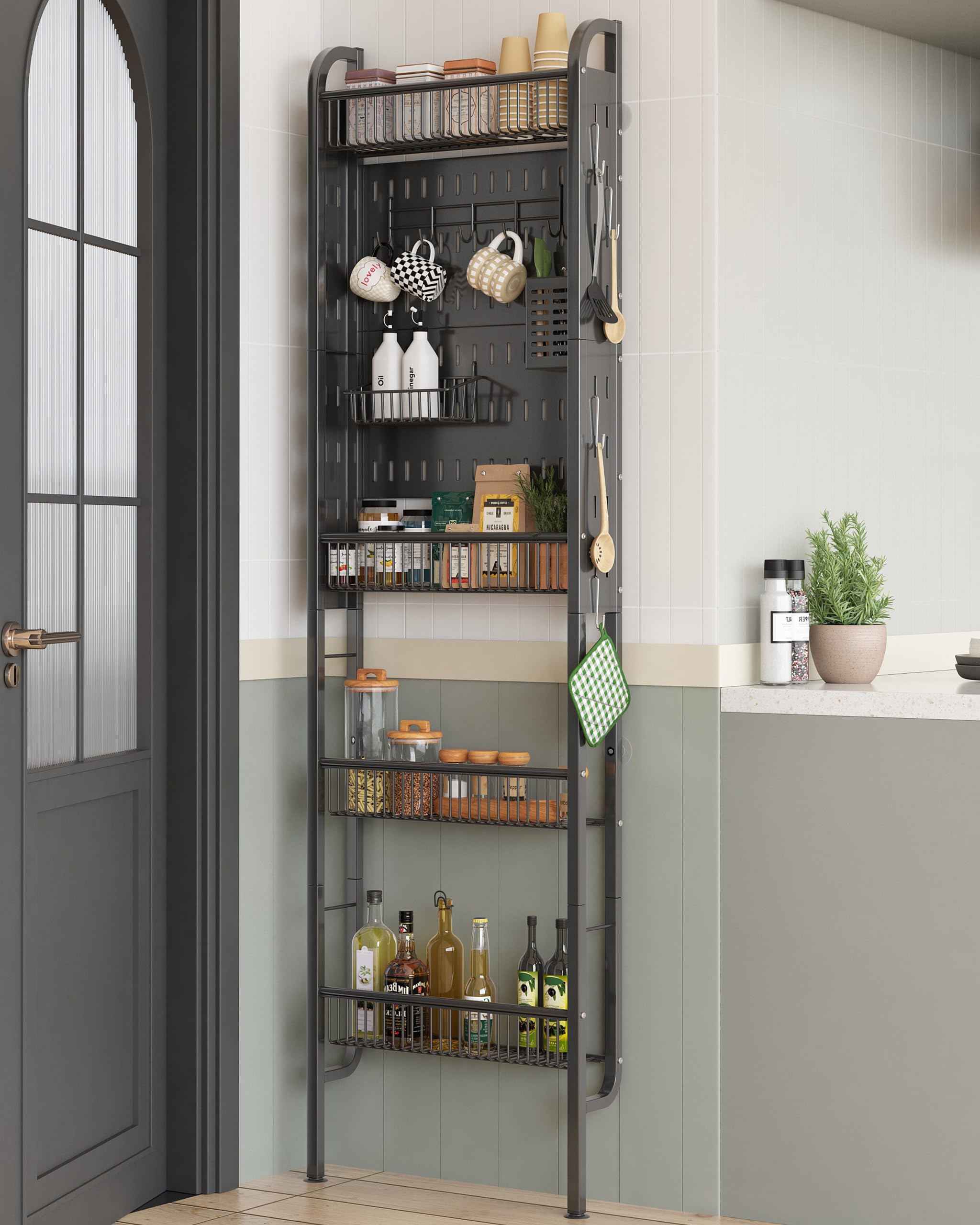 UMDONX Estante Estrecho para Baño de 4 Niveles, Organizador de Metal Estrecho para Baño y Cocina, Multiusos para Espacios Pequeños (Negro)