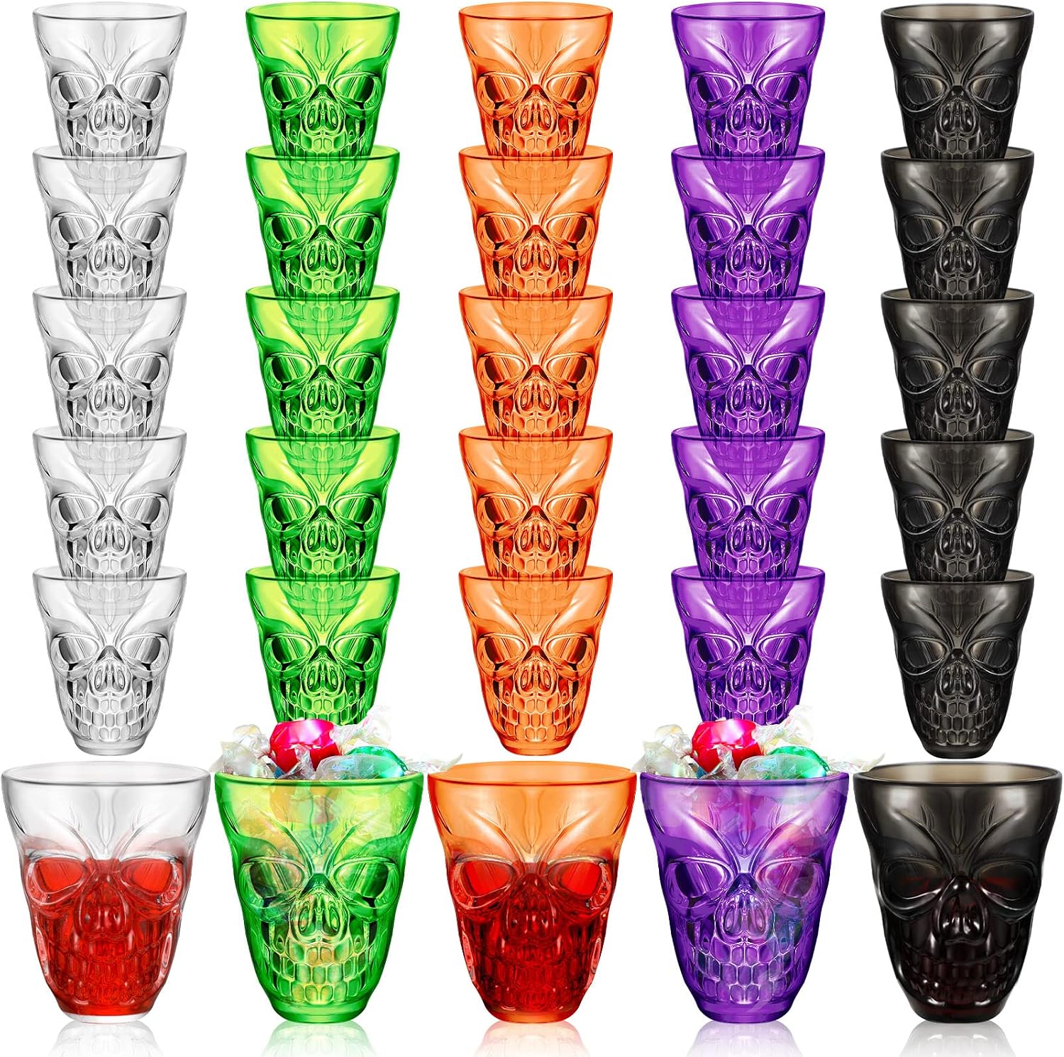 Newtay 50 Pcs Halloween Skull Shot Glasses Bulk 1.86 Oz/ 55 ml Disposable