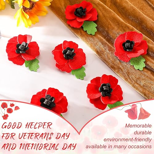 Miniatura 4 de Poppy Wool Felt Flower Brooch Pin Handmade Poppies Red Poppy Pins for Veterans Day Poppy Lapel Pin for Memorial Day Lest We Forget