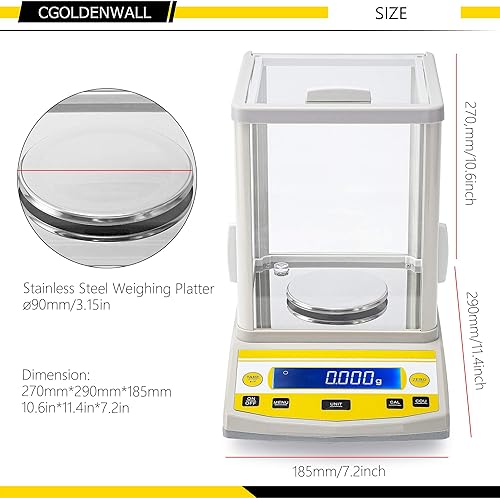 Miniatura 4 de CGOLDENWALL Balanza analítica digital de alta precisión Balanza electrónica digital balanza para farmacia de laboratorio (7.05oz 1mg)