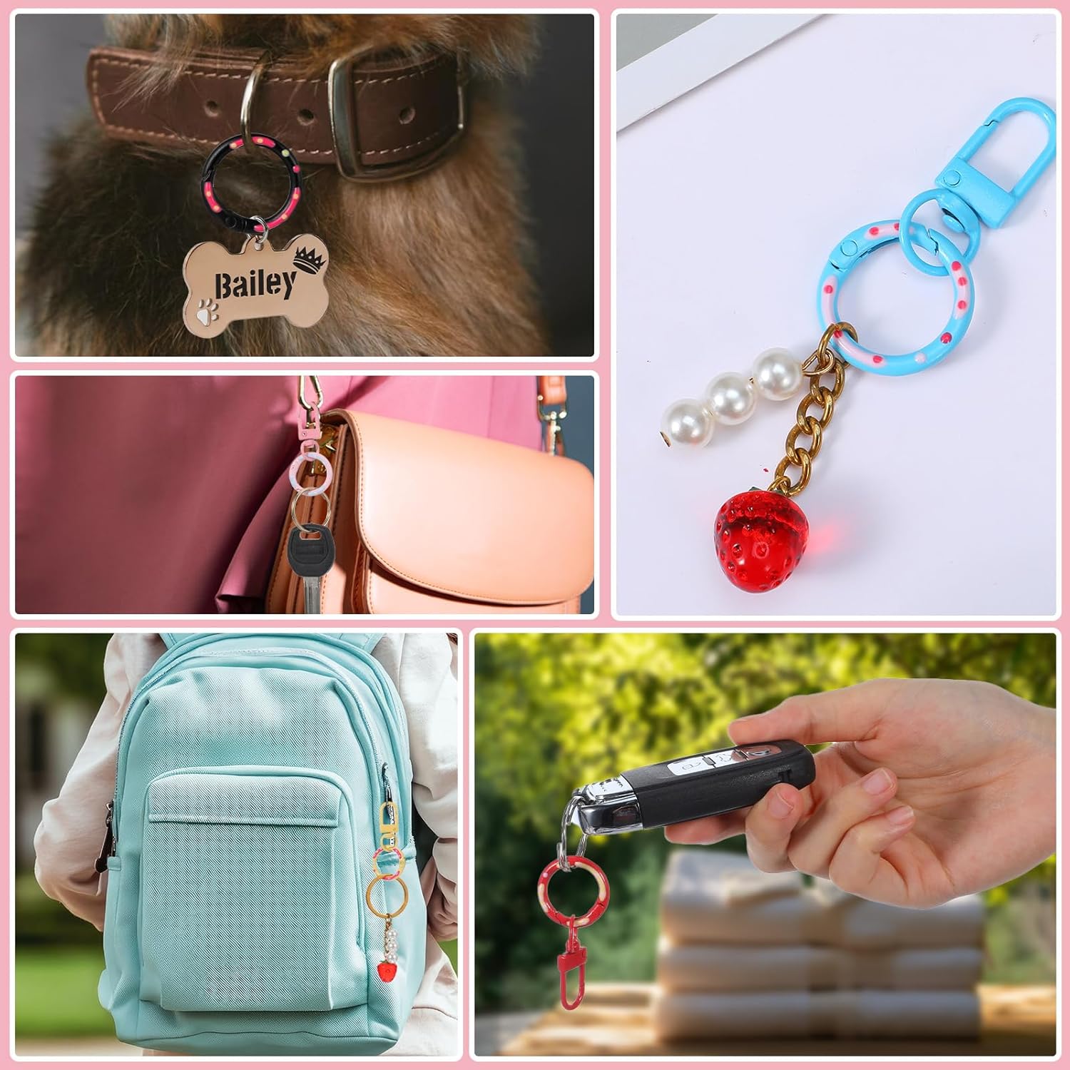 12Pcs Spring O Rings with Swivel Hooks Clasps, Round Lobster Claw Clasp, Cute Metal Keychain Ring Round Carabiner Clips for Keyrings Buckle Bags Purses, Donut Colored - Image 4