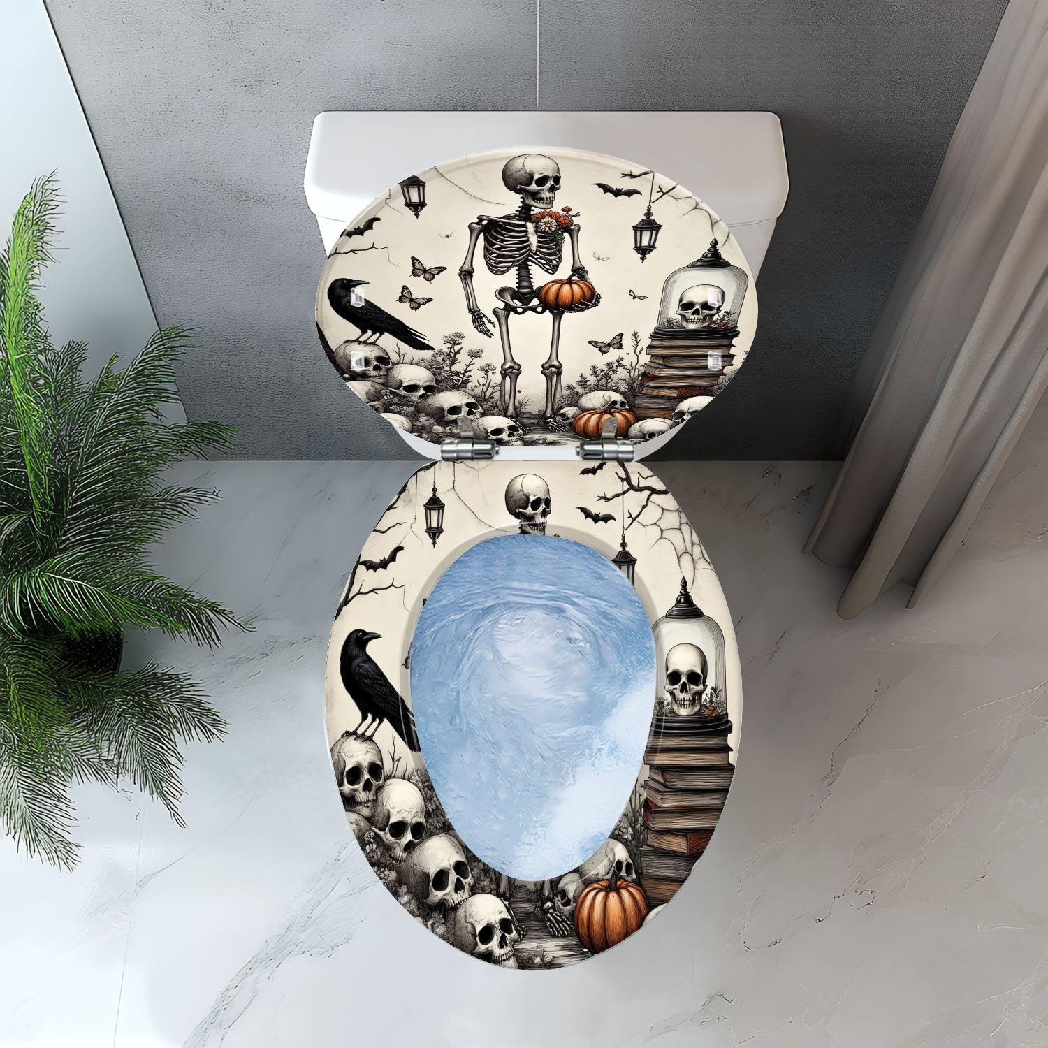 Sedile WC allungato con copriwater, decorazione per il bagno a tema