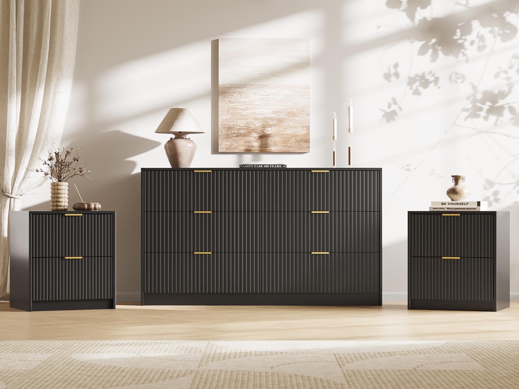 MAISONARIA 3-Piece Dresser Bedroom Set with Gold Handles
