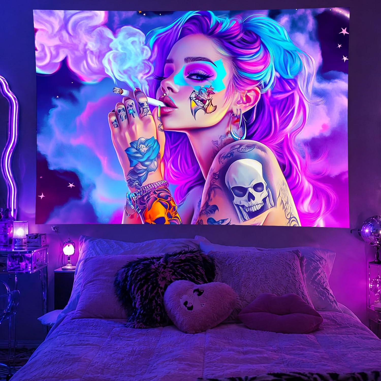 BlissYard Girl Blacklight Tapestry 78x59 Inch Cool Girl Room Decor image 3