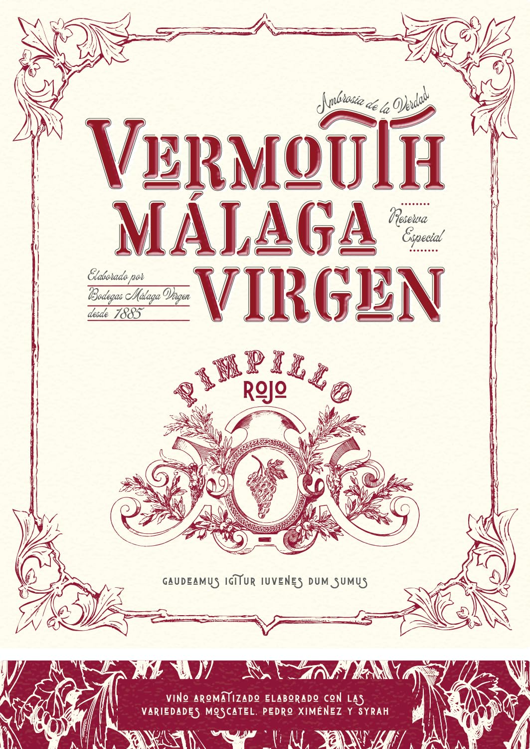 La Hora del Vermouth - Packung mit 4 Flaschen Vermouth Malaga Virgen à 75cl + 6 Weingläser. Süßer aromatischer Wein. Wermut.