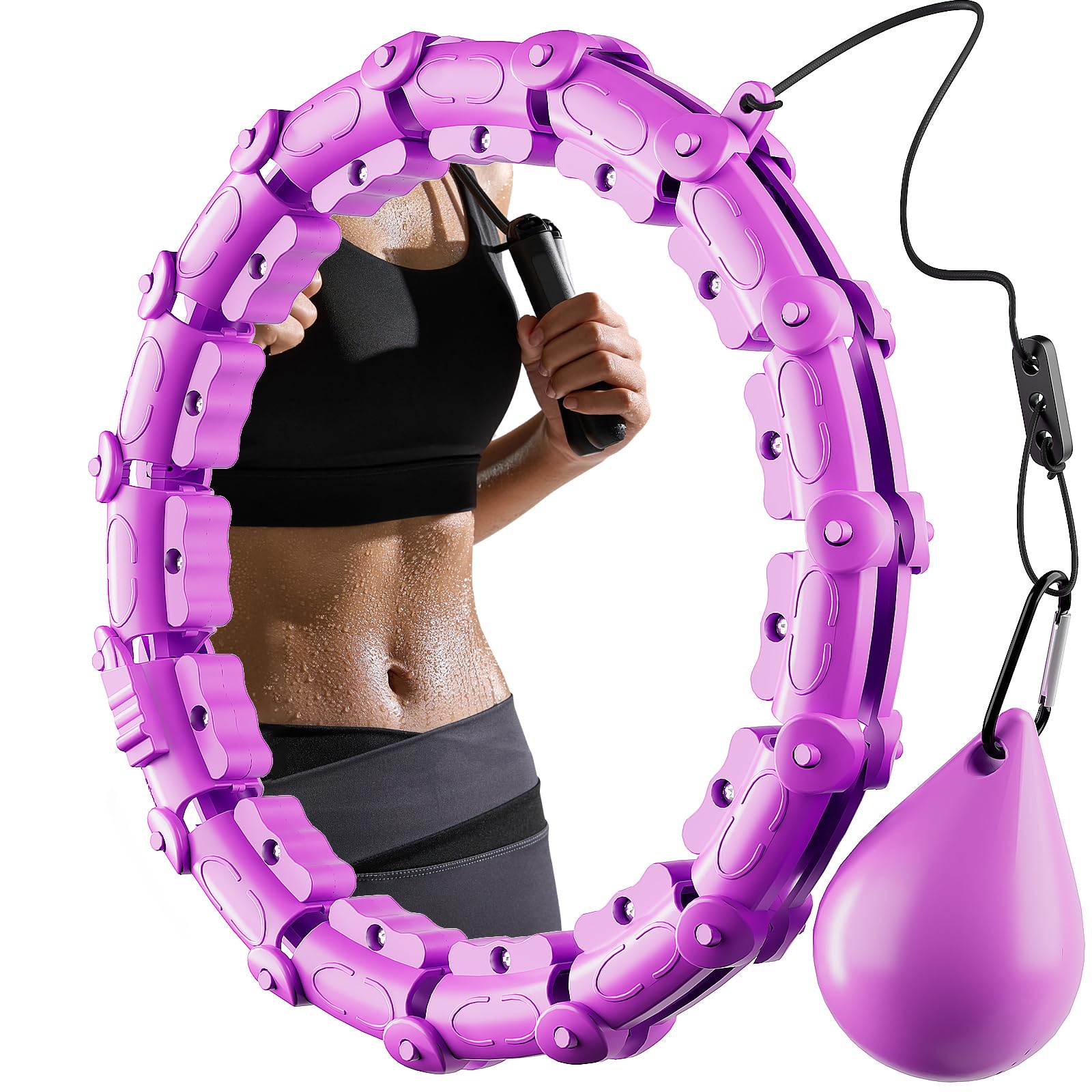 Weighted Hula Hoop for Adults, Large Size Fitness Hula Hoops with Weight Ball, Detachable Fitness Ring with 360° Auto-Spinning Ball Message, Workout Equipment for Home Office Gym Use