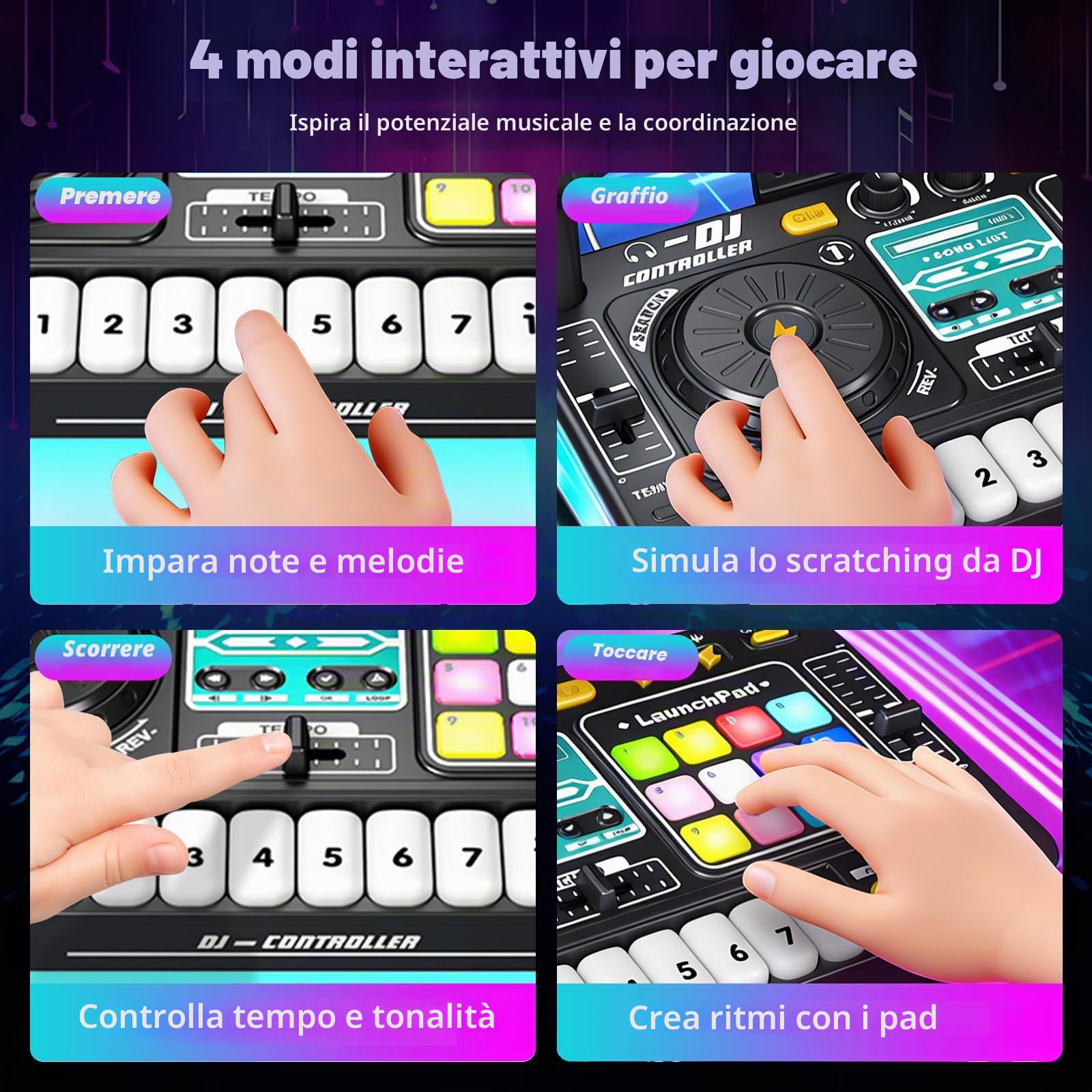 Console DJ Bambini, Mixer DJ Musicale Multifunzione, Kidi Mixer Audio con Bluetooth, Microfono, Giochi di Luci, Ricarica USB, Adatto per Bambini di 3-10 Anni, Giocattolo per Feste in Famiglia