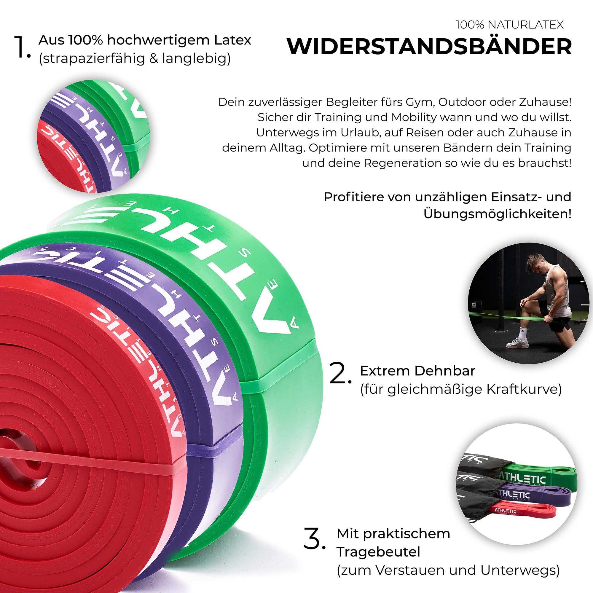 ATHLETIC AESTHETICS Bande Élastique/Bande d’Entraînement/Bande Élastique de Résistance/Bande Yoga Élastique de Résistance (ou pour Traction) (Vendus Individuellement ou en lot/Pack)
