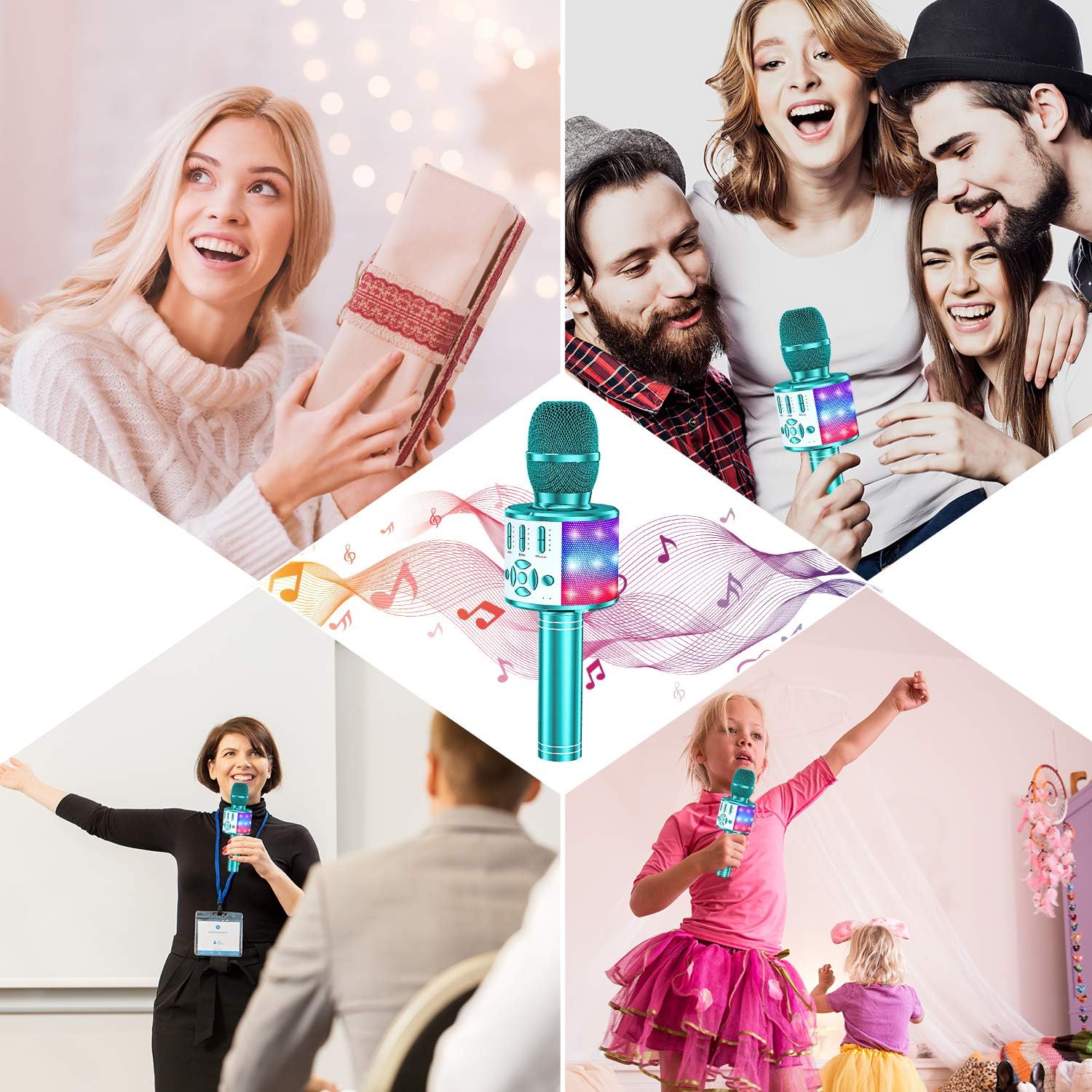 YOHIA Portable Handheld Karaoke Microphone for Kids, Hot Toy Gifts for Girls Teens, Wireless Bluetooth Mic for Android/iPhone/iPad (Blue Plus): Toys & Games