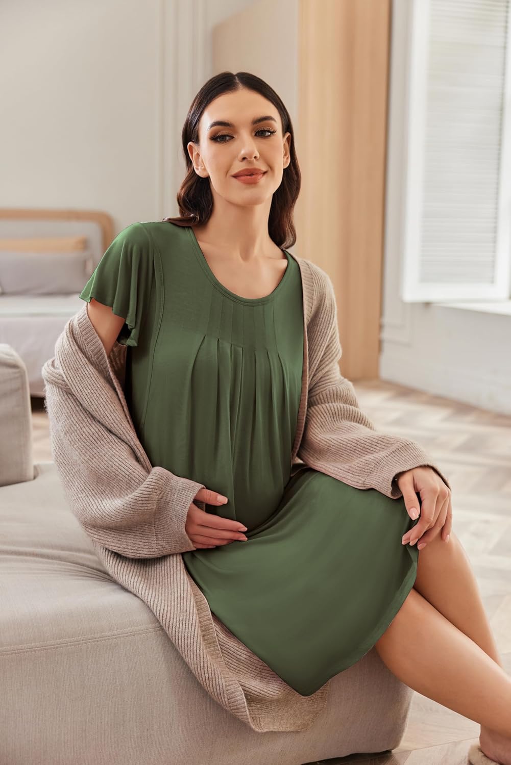 Ekouaer Nursing Nightgown Labor and Delivery Gown Hospital Breastfeeding Dress for Women Short Sleeve Maternity Sleepwear - Image 5