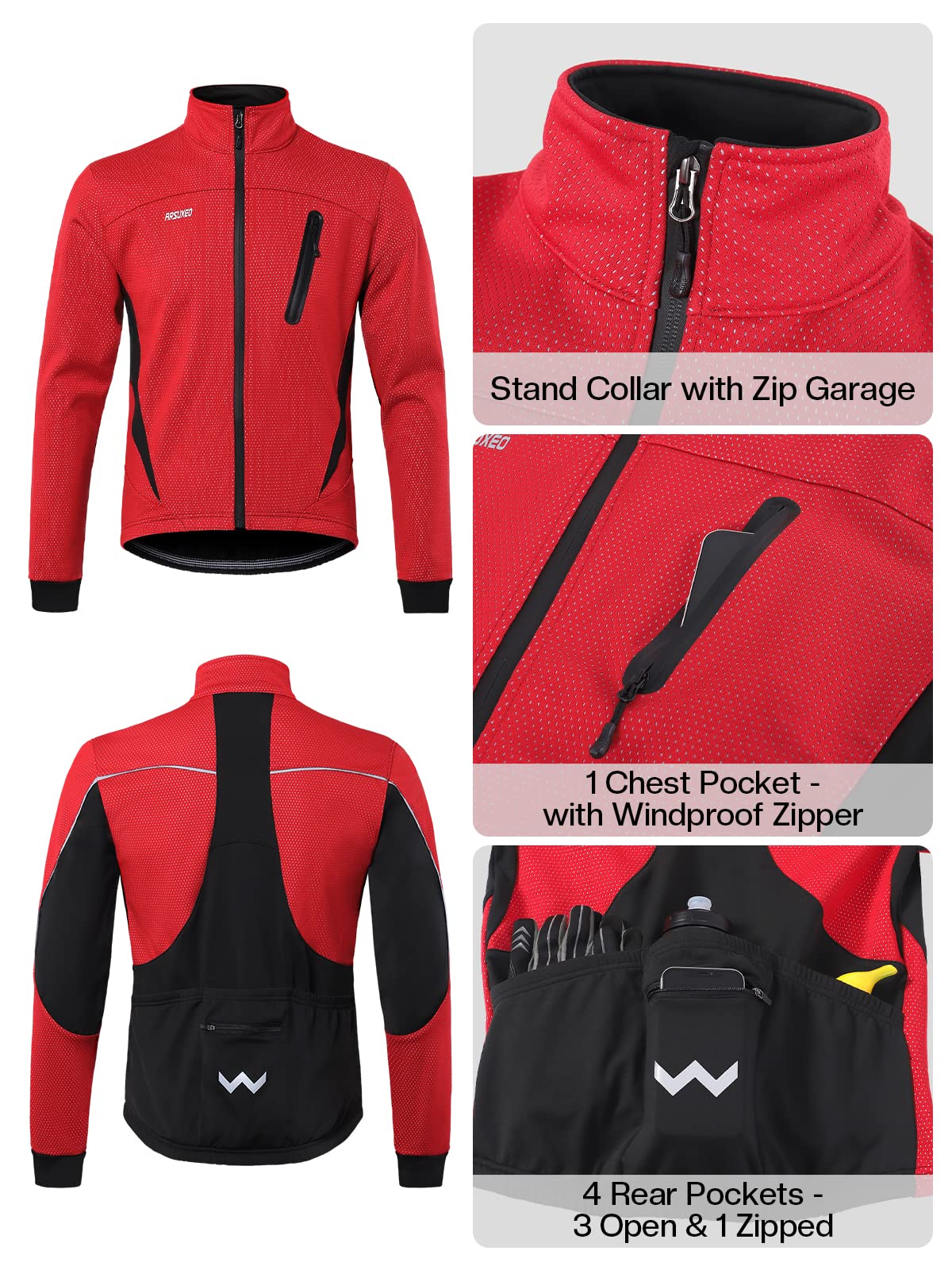 ARSUXEO Chaqueta de ciclismo para hombre Softshell térmica impermeable cortaviento MTB Bike