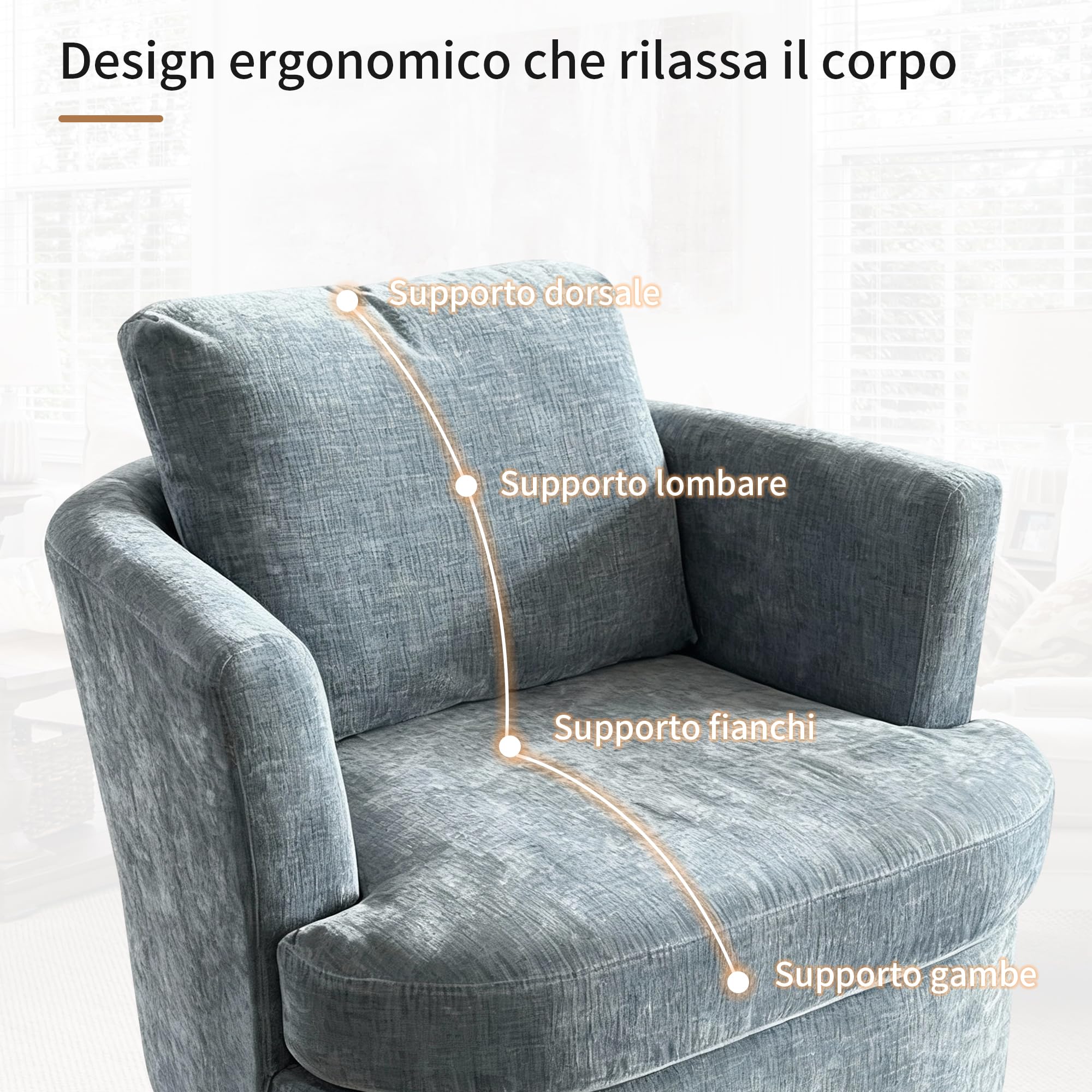 BonVache Sedia Girevole in Peluche, Poltrona Relax Girevole 360°, con Schienale a Forma di U e Seduta Imbottita, Adatta per Soggiorno, Camera da Letto e Ufficio, Blu