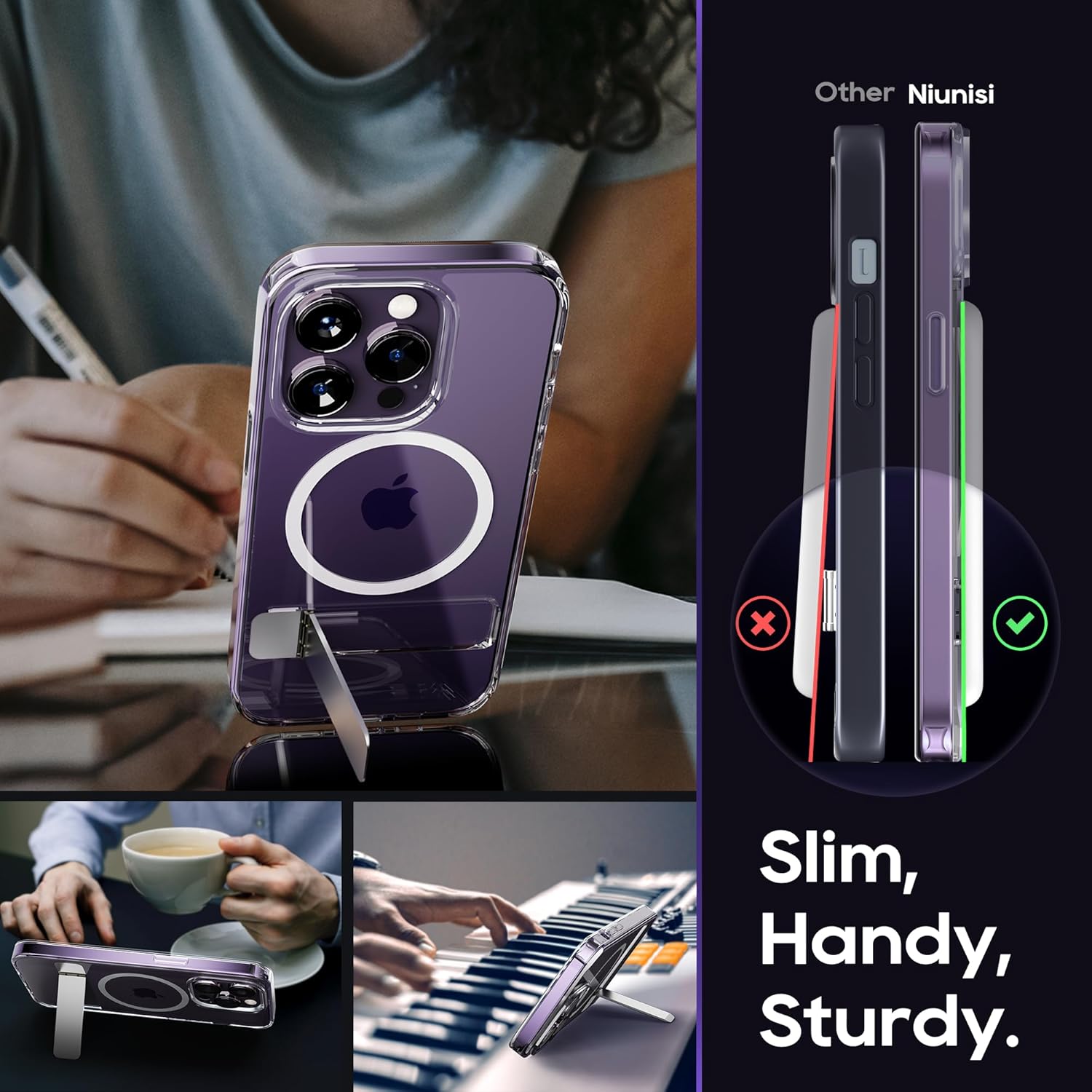 Magnetic Case for iPhone 14 Pro Case with Screen Protector, (with Slim Kickstand + Camera Protector) Compatible with Magsafe Shockproof Crystal Clear Phone Case Cover 6.1-Inch, Clear - Image 5