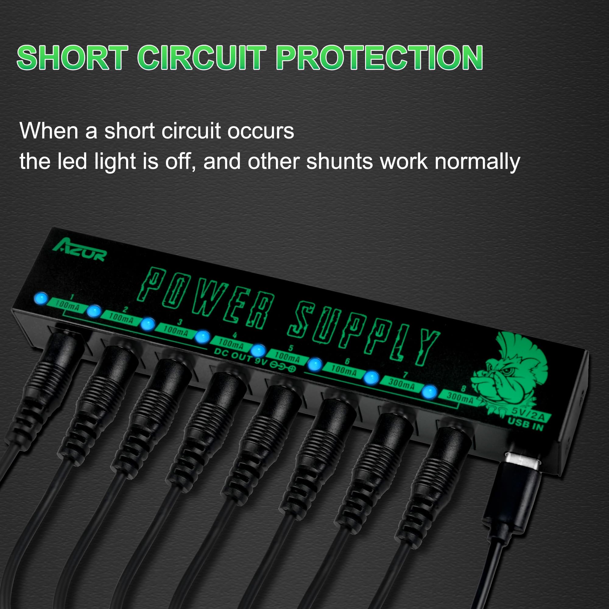 AZOR Guitar Pedal Power Supply for Effect Pedal, 8 Isolated DC Output for 9V Pedal, Super Mini