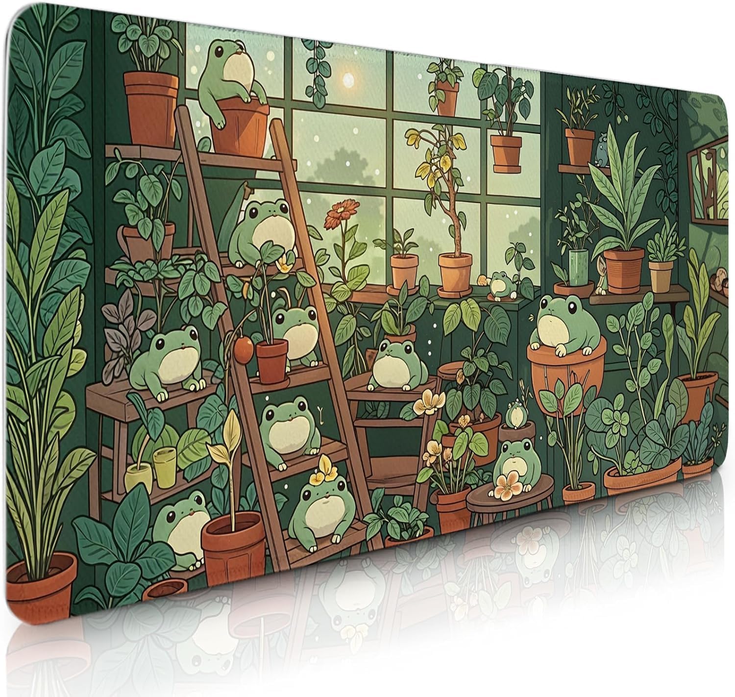 Frog Gaming Mouse Pad, Lush Green Nature Theme Mouse Pad, Indoor Frog Mousepad, Whimsical Frog Game Desk Accessories for Boy, Large Desk Mat for Keyboard Mouse 15.7” x 35.4” XXL