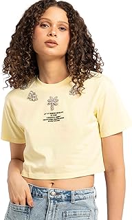 تيشرت كلاسيكي قصير مزين بحجر الراين للنساء من أستك (عبوة من قطعة واحدة)