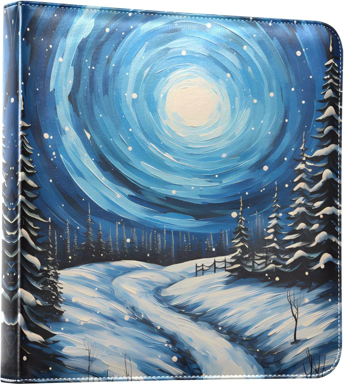 JIPONI Snow Moon Night Large Photo Album, DIY Leather Cover Scrapbook Albums for 4x6 5x7 6x8 Pictures, Self Adhesive Memory Book for Wedding, Baby, Family
