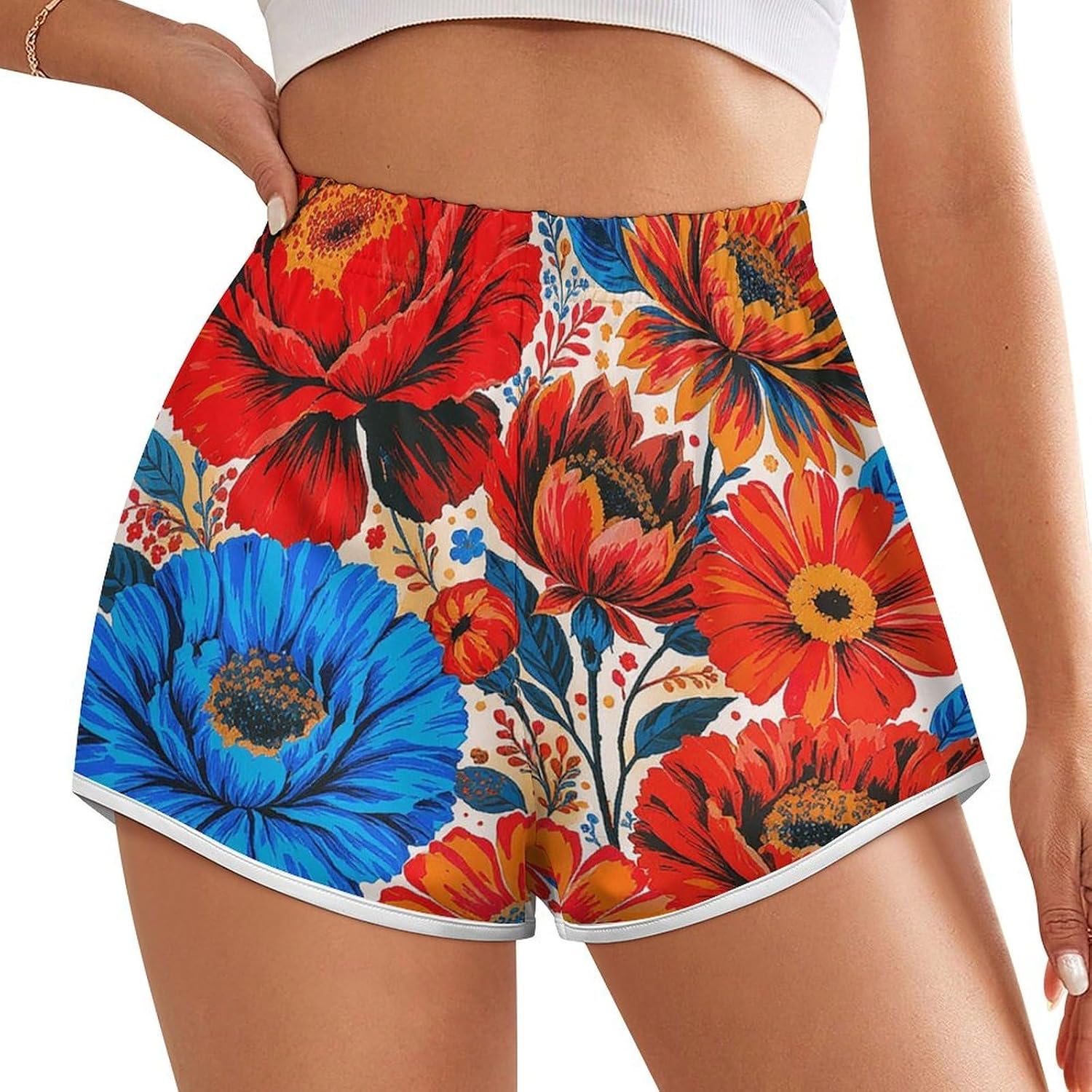 Bold Print Novelty Floral Tropical Print Shorts Ladies Lightweight Loose Holiday Beach Shorts