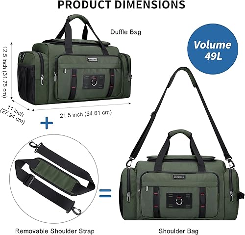 Miniatura 5 de WITZMAN Bolsa de lona para hombre, bolsa grande para llevar durante la noche, bolsa de fin de semana con compartimento para zapatos, bolsas de