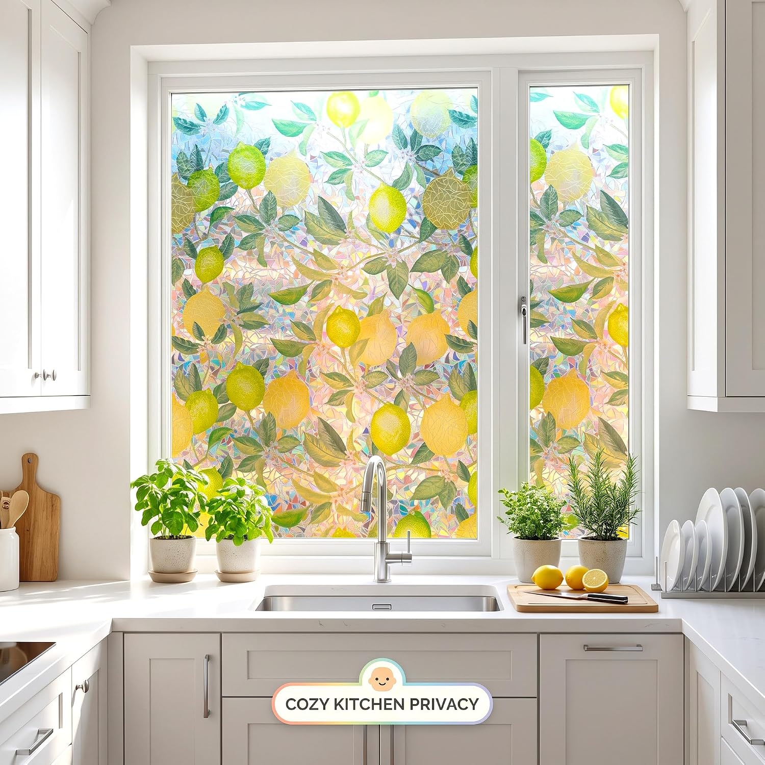 Lemon Leaf 3D Rainbow Prism Window Film Privacy Anti UV No Glue 35x78.7in image 5