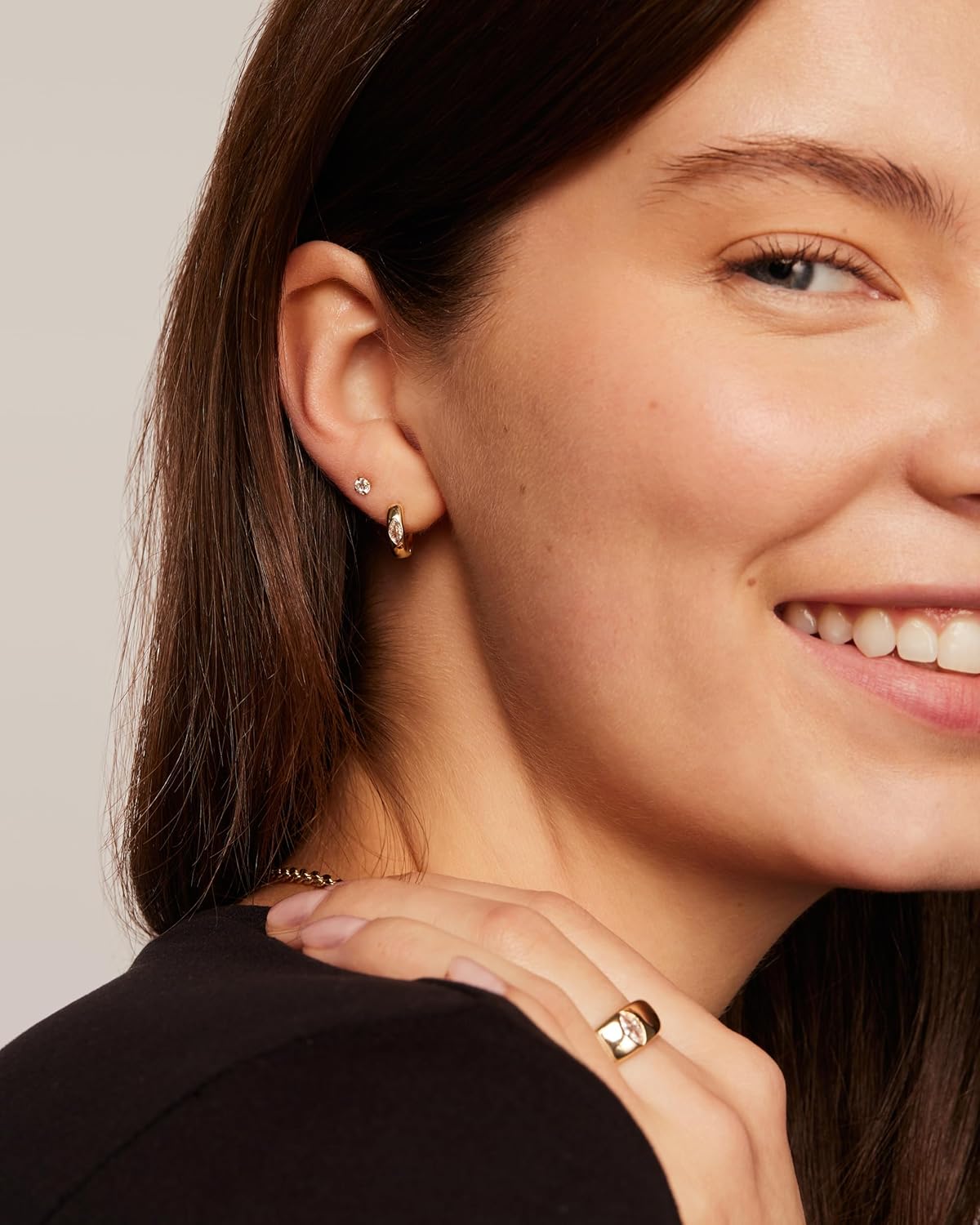 PAVOI 14K Gold Plated 925 Sterling Silver Cubic Zirconia Huggie Earrings | U-Shaped Snake Solitaire Small Round Huggie Stud Fashion Hoop Earrings for Women - Image 4