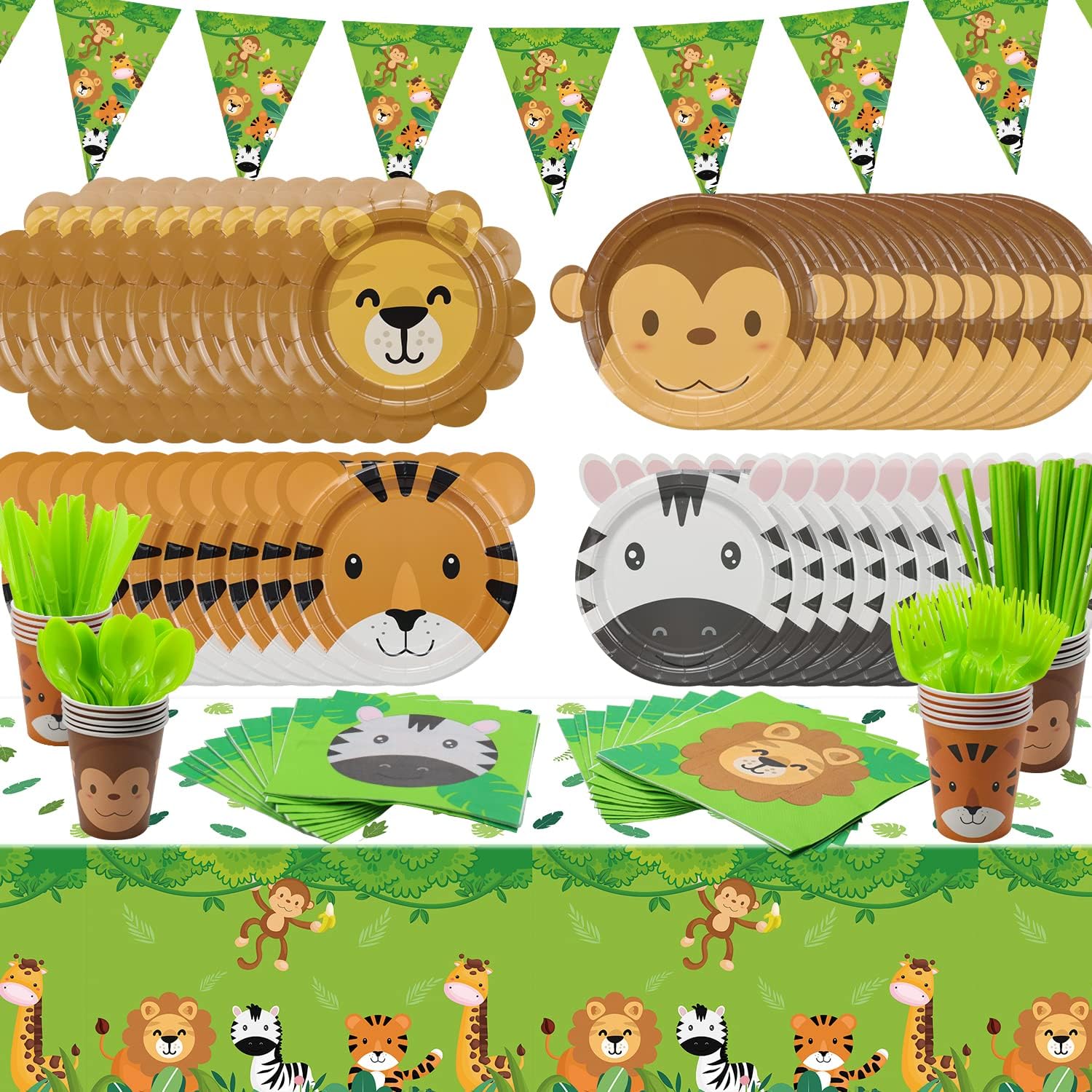 162 Pcs Jungle Party Supplies Include Animal Shape Plates