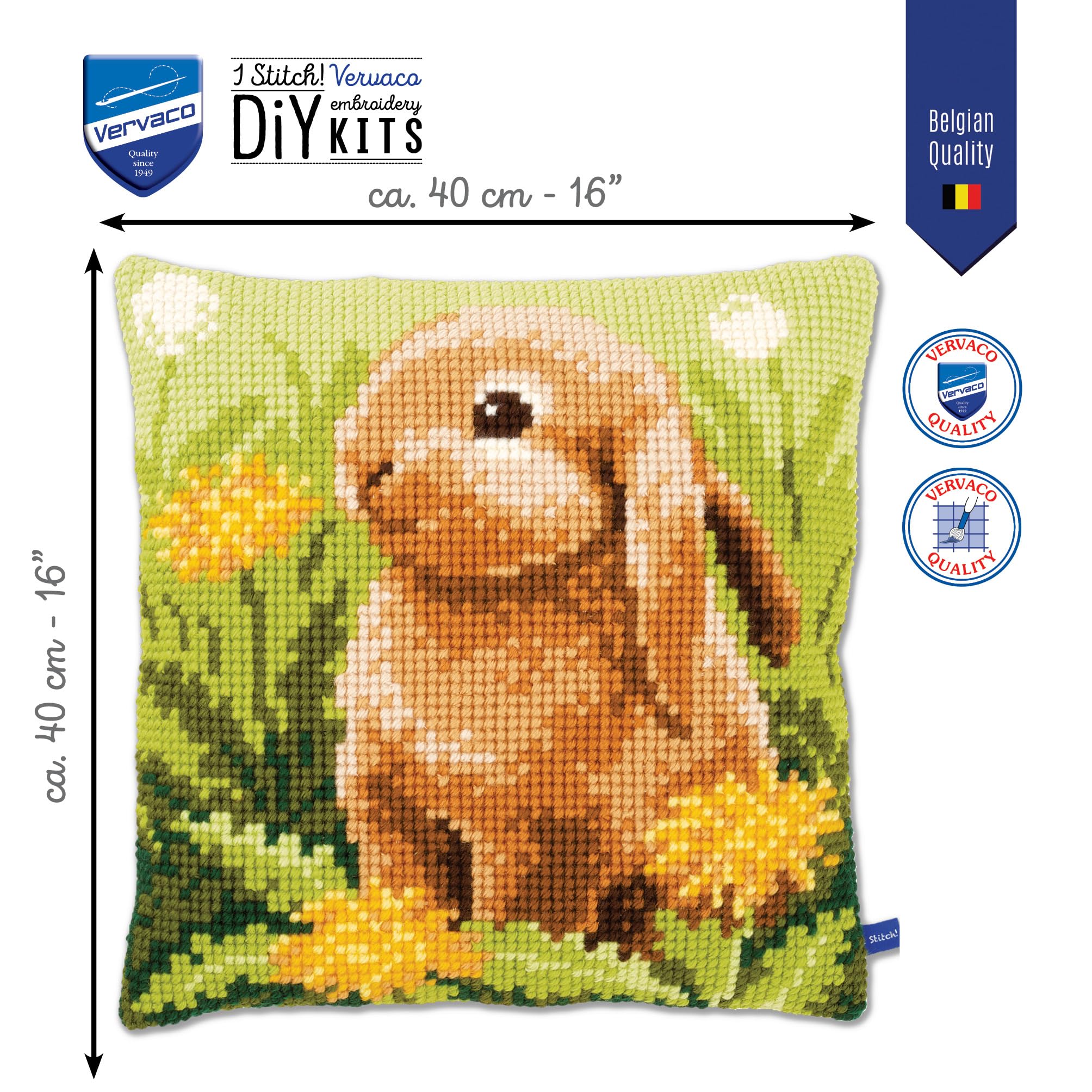 VERVACO Kit Cuscino Punto Croce Piccola Lepre Set Ricamo Principianti Cuscini Gobelin Decorativi ca. 40 x 40 cm Accessori per Lavoretti Creativi DIY Casa Decor Hobby Adulti Cross Stitch