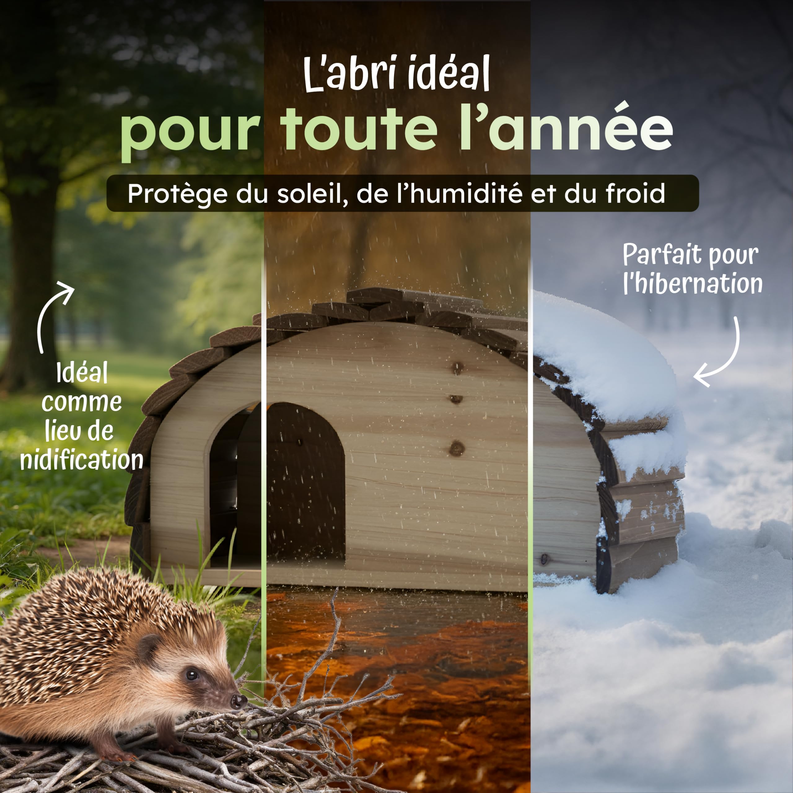 Moorland Abris pour Hérissons en Bois FSC 35×21 cm – Cabane pour Herisson Extérieur avec Toit à Lattes de Bois – Maison Herisson Extérieur Prêt à l’Emploi, Étanche & Compact – Modèle IH3