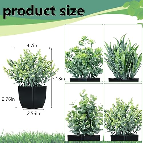 Miniatura 9 de GREENTIME 4 plantas falsas en maceta, pequeñas plantas artificiales de interior en maceta blanca vegetación para el hogar, oficina, dormitorio,