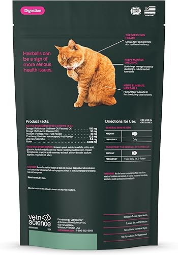 Miniatura 8 de VetriScience Remedio para bolas de pelo para gatos, 60 masticables, suplementos y vitaminas para gatos para control de bolas de pelo y apoyo