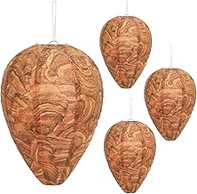 DECYOOL 4 Pack Paper Wasp Nest Decoy Hanging Wasp Nest Stay Away from Wasps Hornets Yellow Jackets(Reddish Brown)
