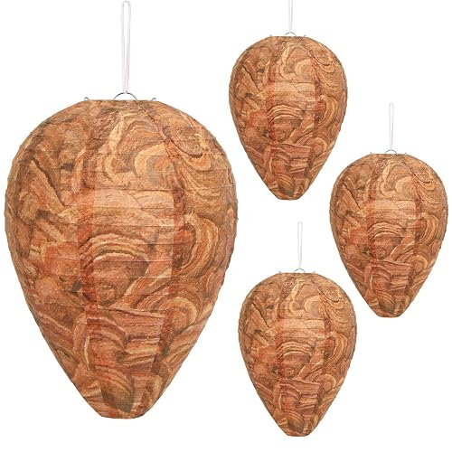 DECYOOL 4 Pack Paper Fake Wasp Nests Decoys for Yellow