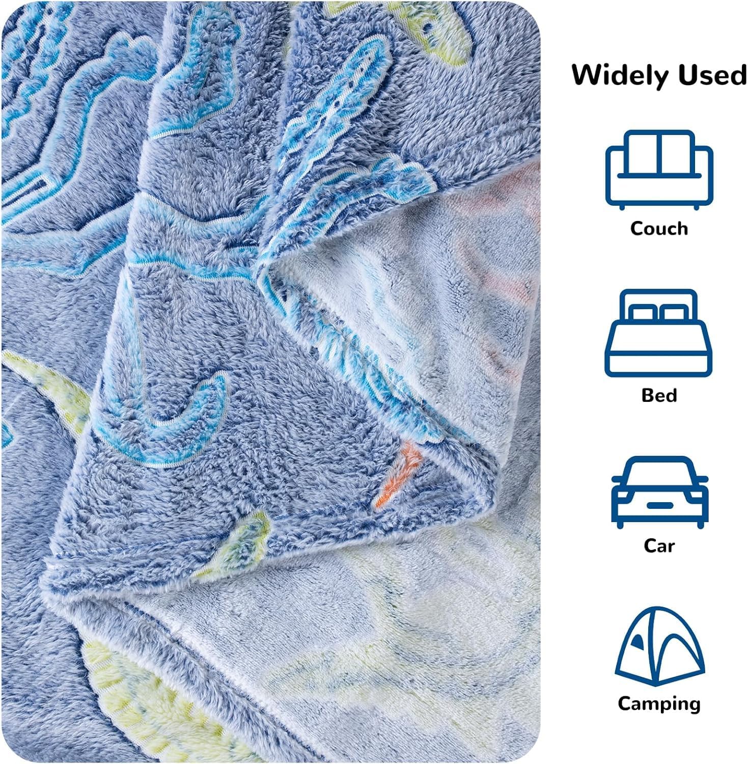 Glow in the Dark Dinosaur Blanket for Kids - 280GSM Flannel Throw Blanket, Machine Washable, Soft Warm Fluffy Blanket for Bed, Couch, Car, Camping, Birthday Gift