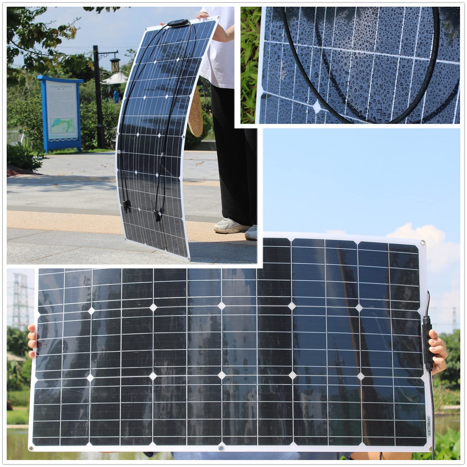 Pannello solare flessibile 100W18V*4 Kit pannello solare flessibile 100 W Pannello solare impermeabile caricabatterie solare per camper, barche, case e superfici irregolari (4)