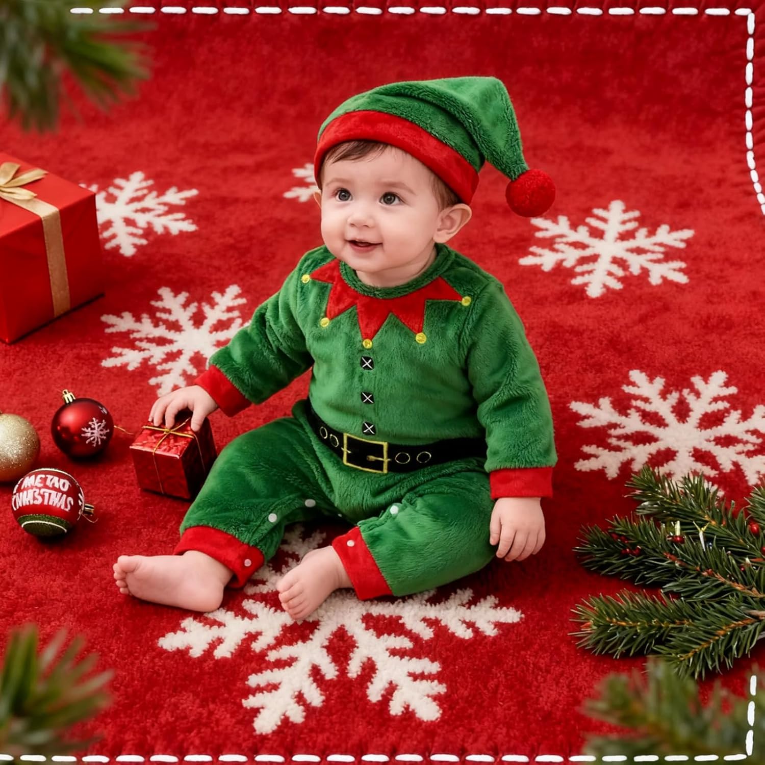Newborn Merry Christmas Baby Boy Girl Outfit Long Sleeve Print Jumpsuit Onesie Infant Winter Clothes - Image 3