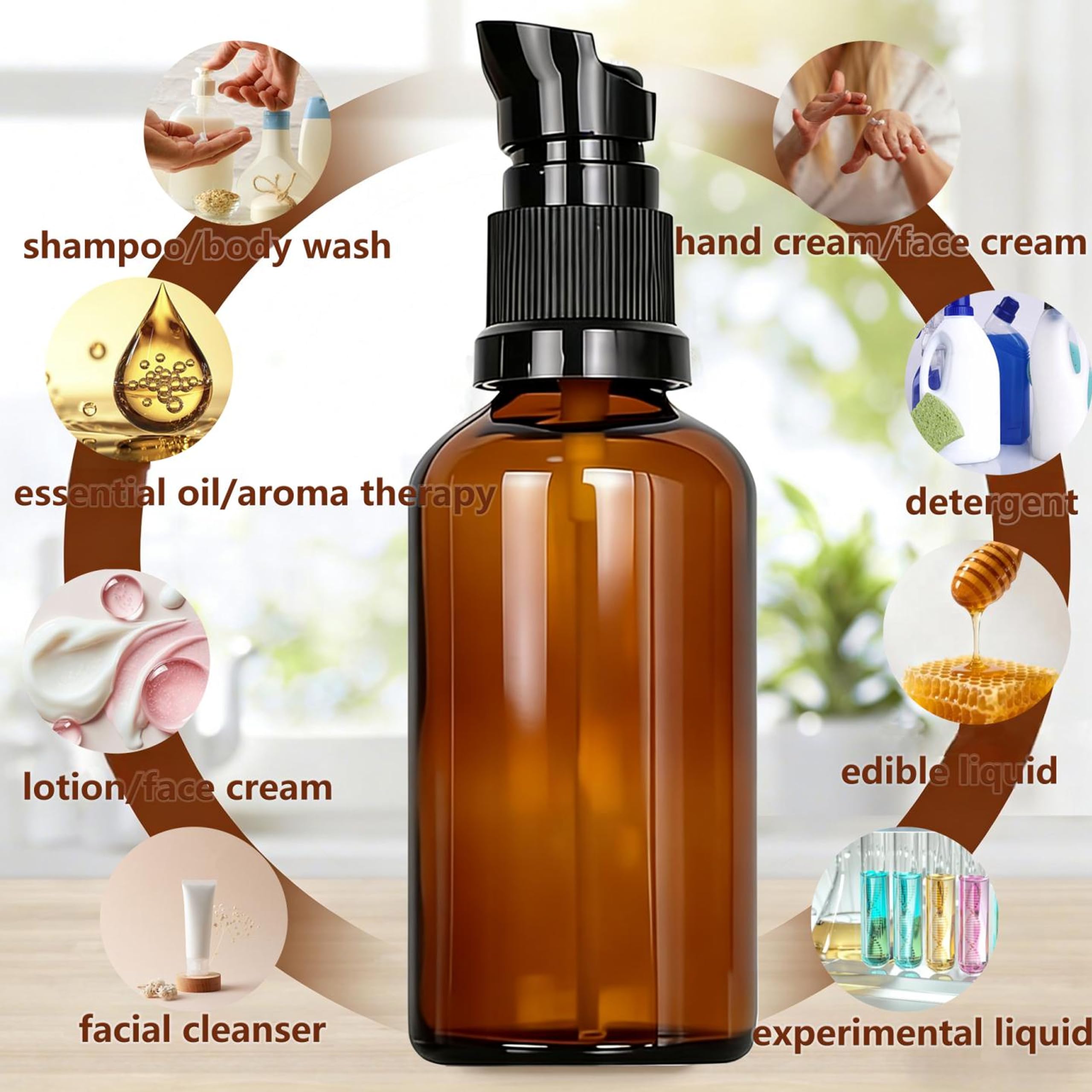 10 pezzi 50 ml Flaconi Vuoti per Oli Essenziali, Flaconi Vuoti in Vetro Ambrata con Pompa, Vetro Marrone Bottiglie da Viaggio, Protezione UV, Ambra, per Cosmetici, Lozioni, Oli Essenziali
