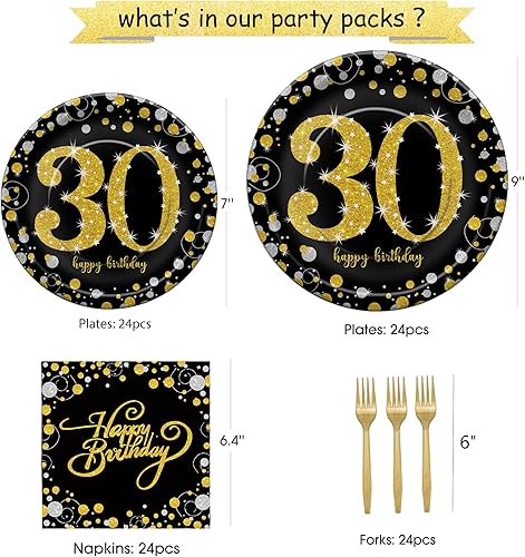 Miniatura 4 de GREPARPY Happy 30th Birthday Decorations For Men - Black & Gold Thirty Birthday Party Decorations Supplies, Backdrop, Banner, Swirl, Photo Prop,