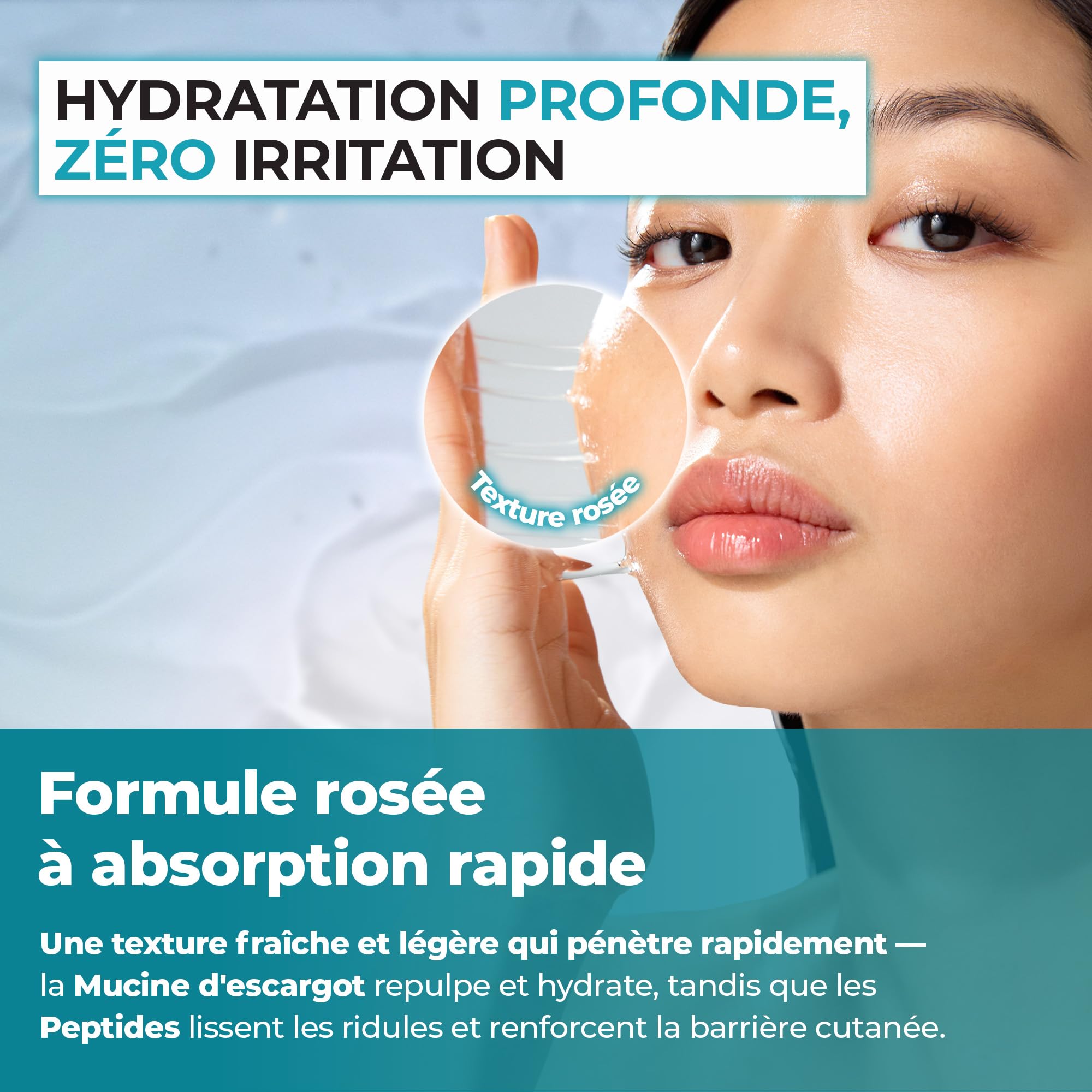 JUMISO Mucine d'escargot 95% + essence de peptide, sérum hydratant pour peaux sèches, hydratation quotidienne en profondeur