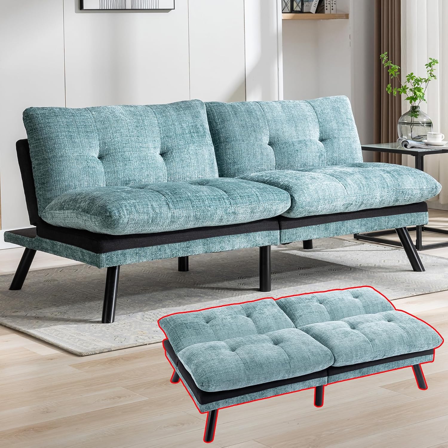 Olela Futon Sofa Bed, Sofa Bed Couch, Modern Chenille Convertible Sofa Bed